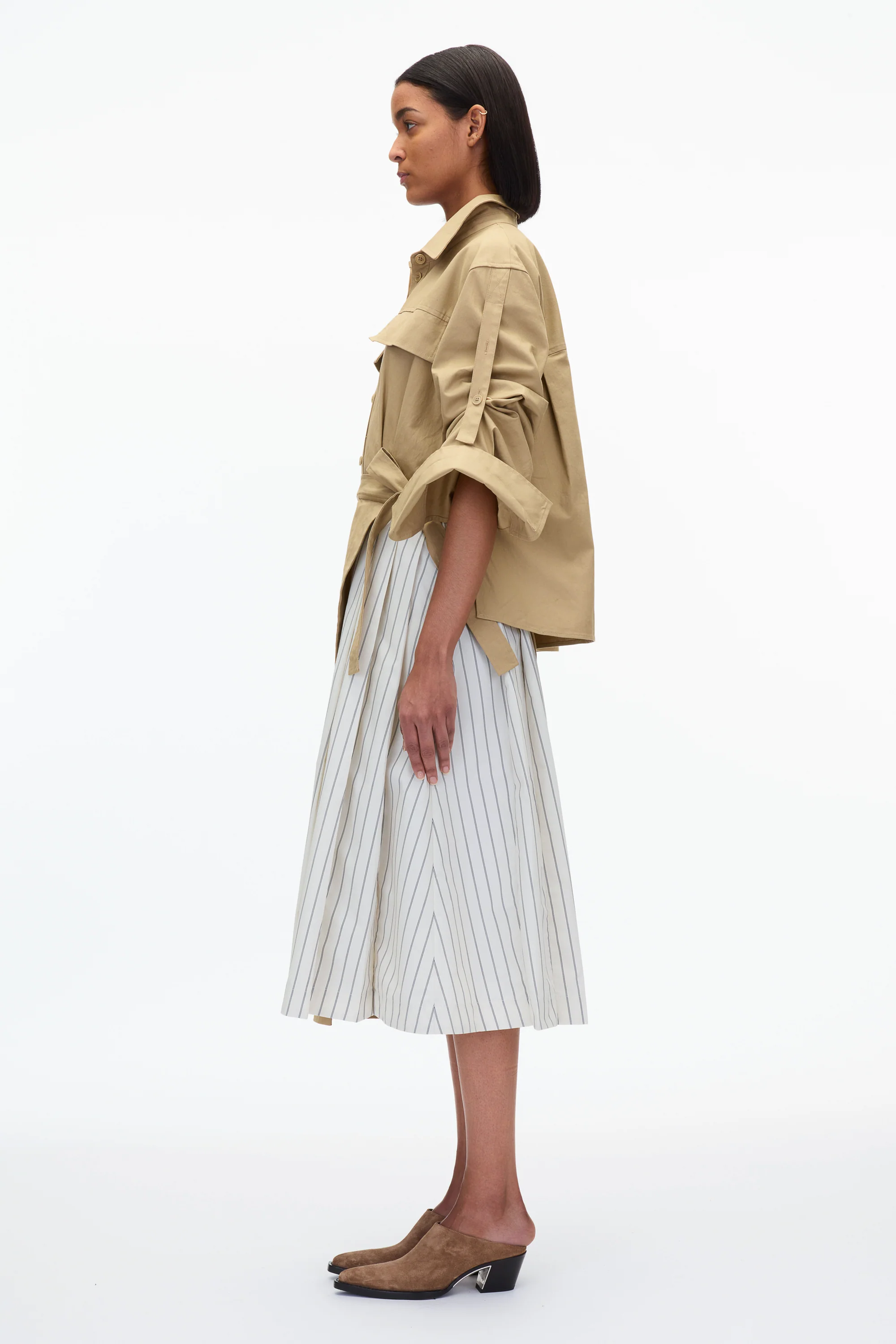Utility Shirt Dress with Pleated Wrap Skirt - Image 3