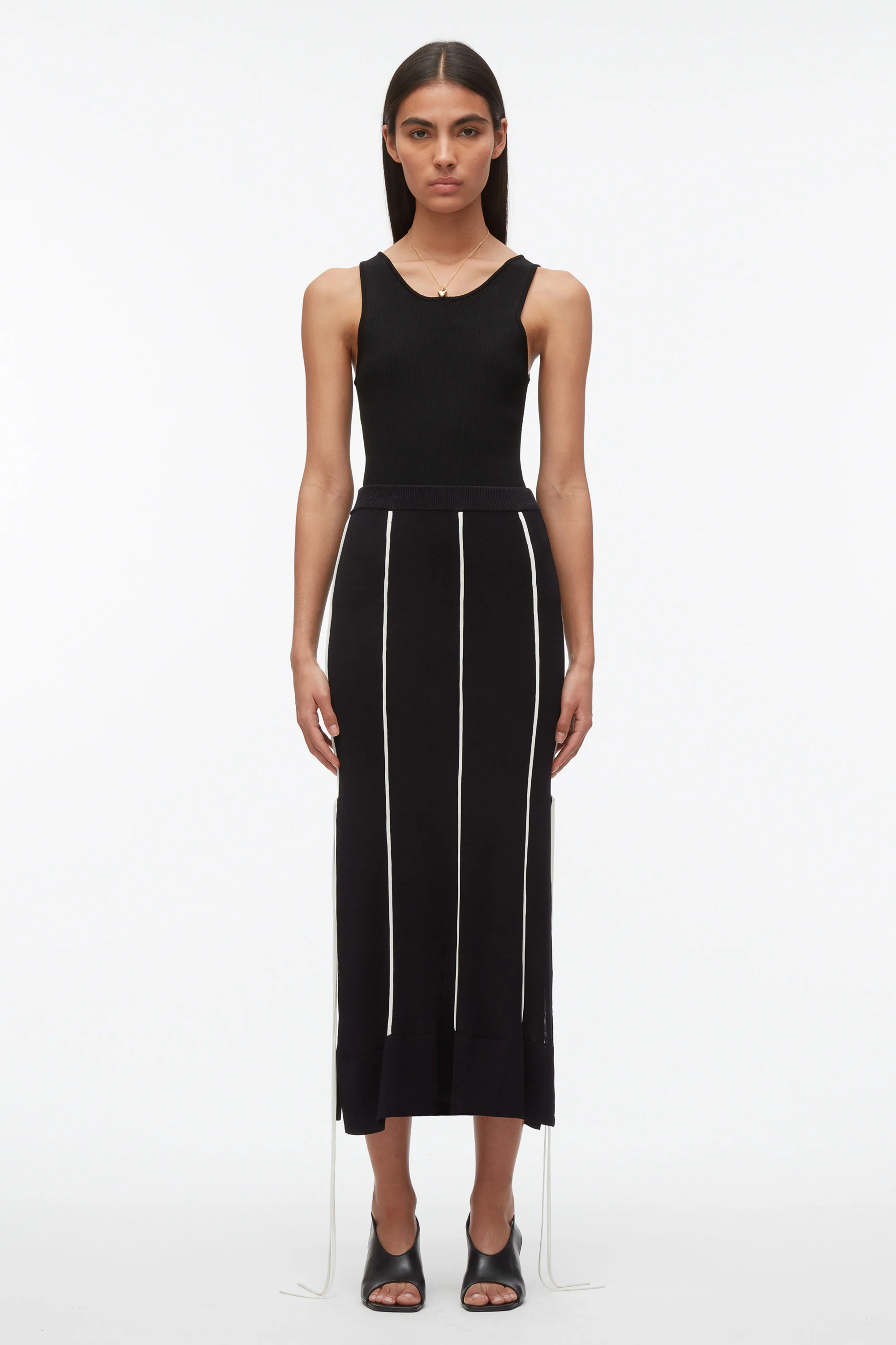 Knit Midi Skirt with Piping