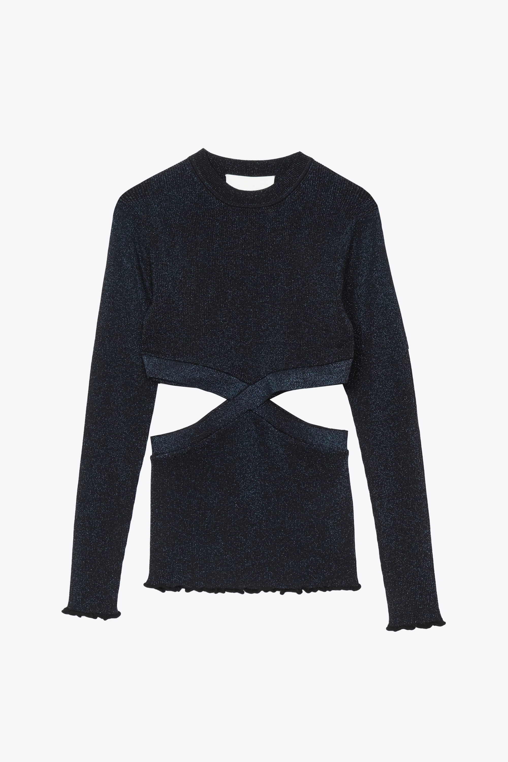Marled Lurex Crossover Cut Out Pullover
