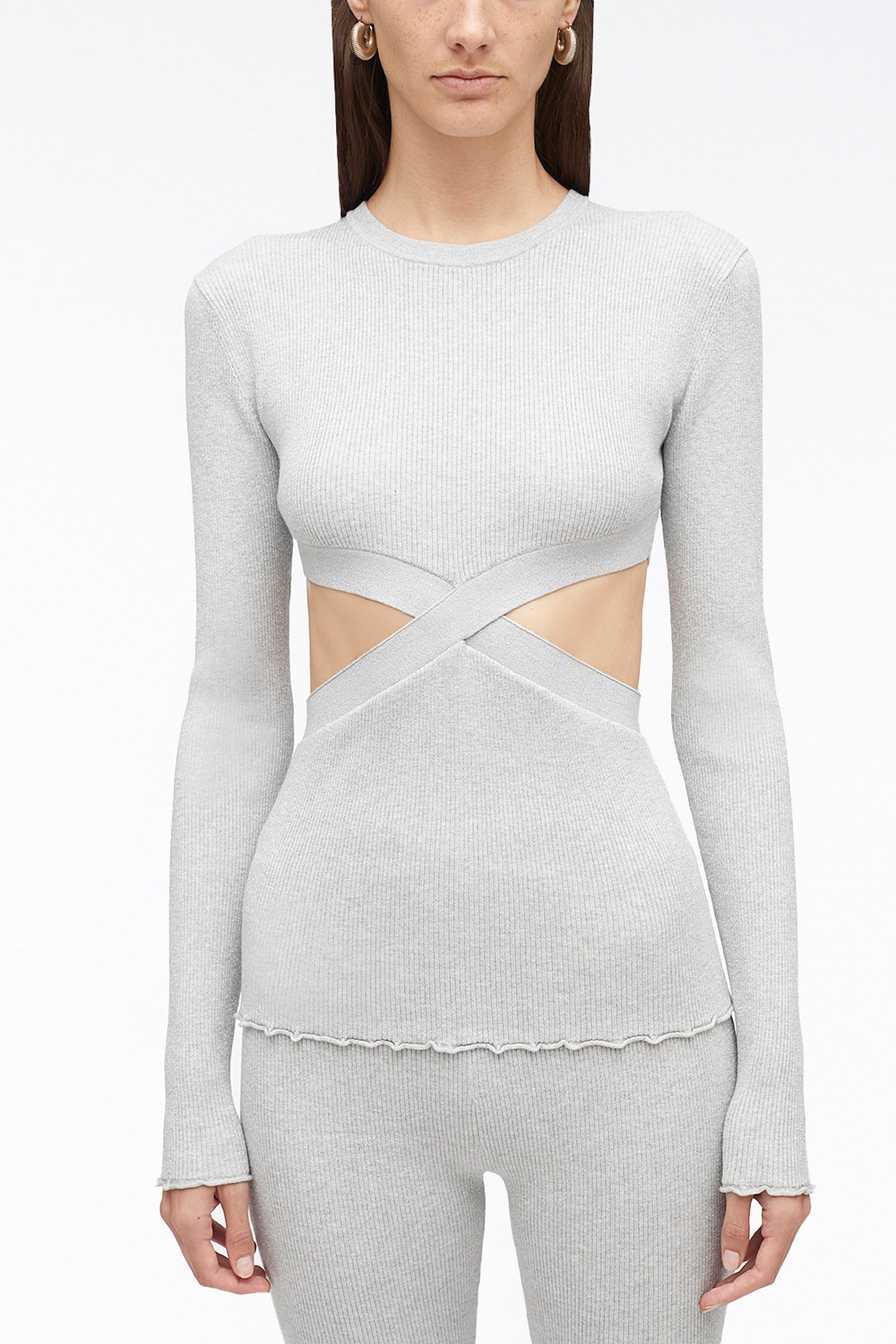 Marled Lurex Crossover Cut Out Pullover - Image 3