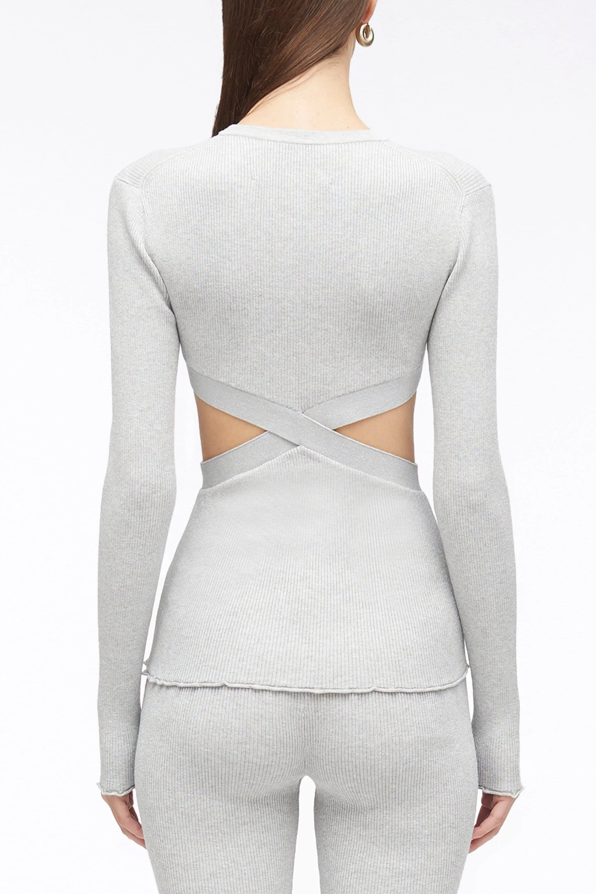 Marled Lurex Crossover Cut Out Pullover - Image 5