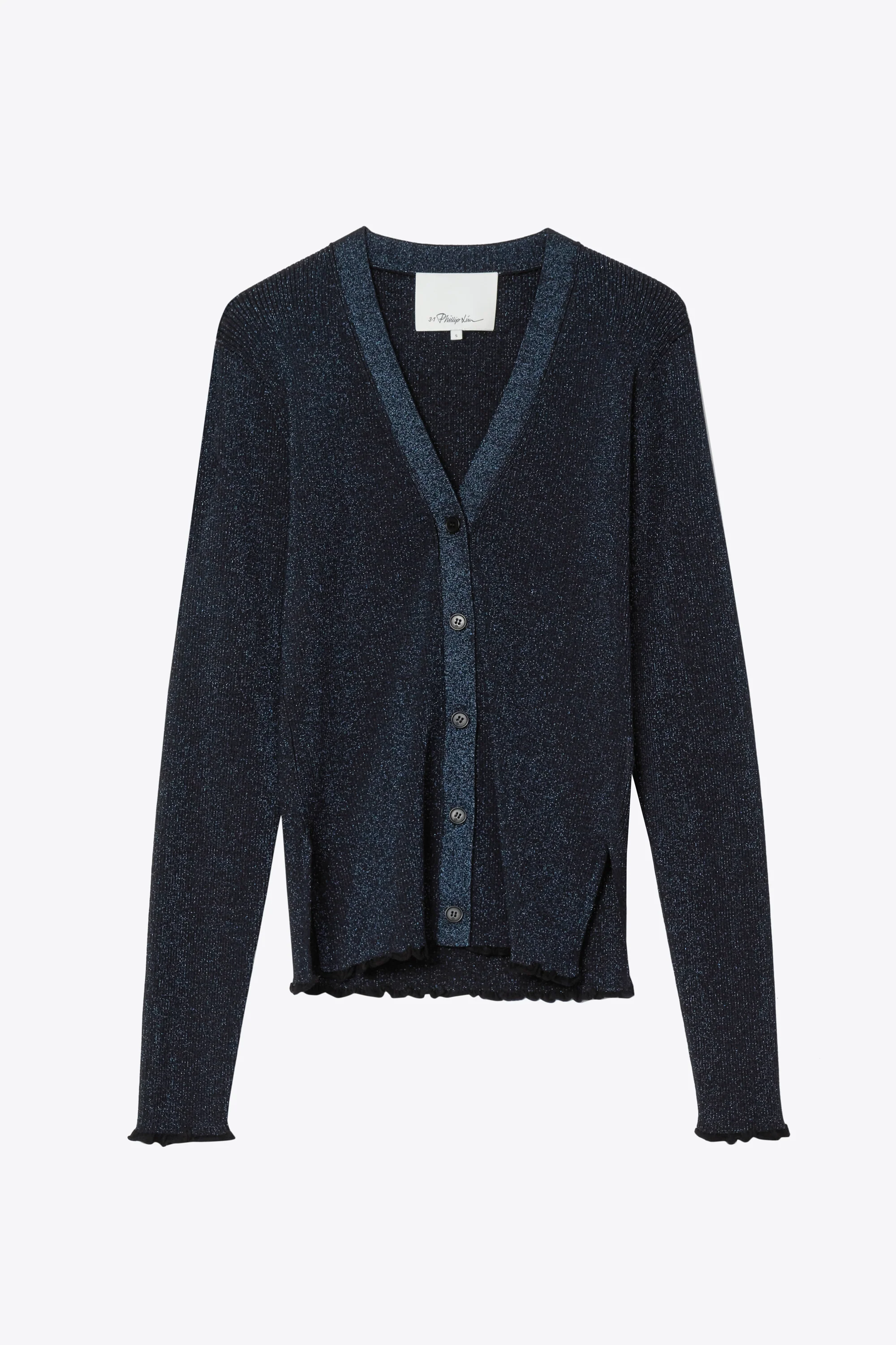 Marled Lurex Rib Long Sleeve Cardigan