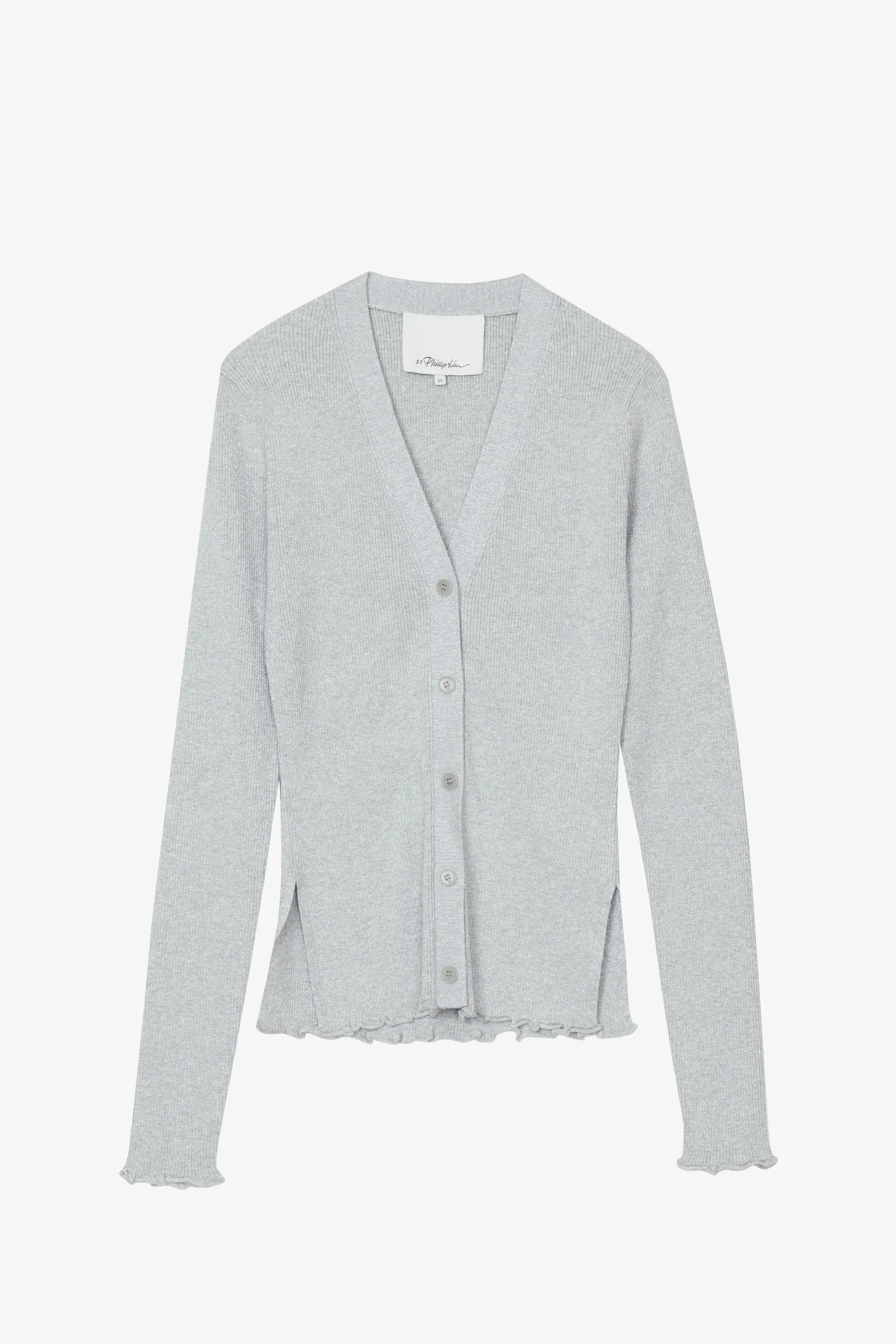 Marled Lurex Rib Long Sleeve Cardigan - Image 2