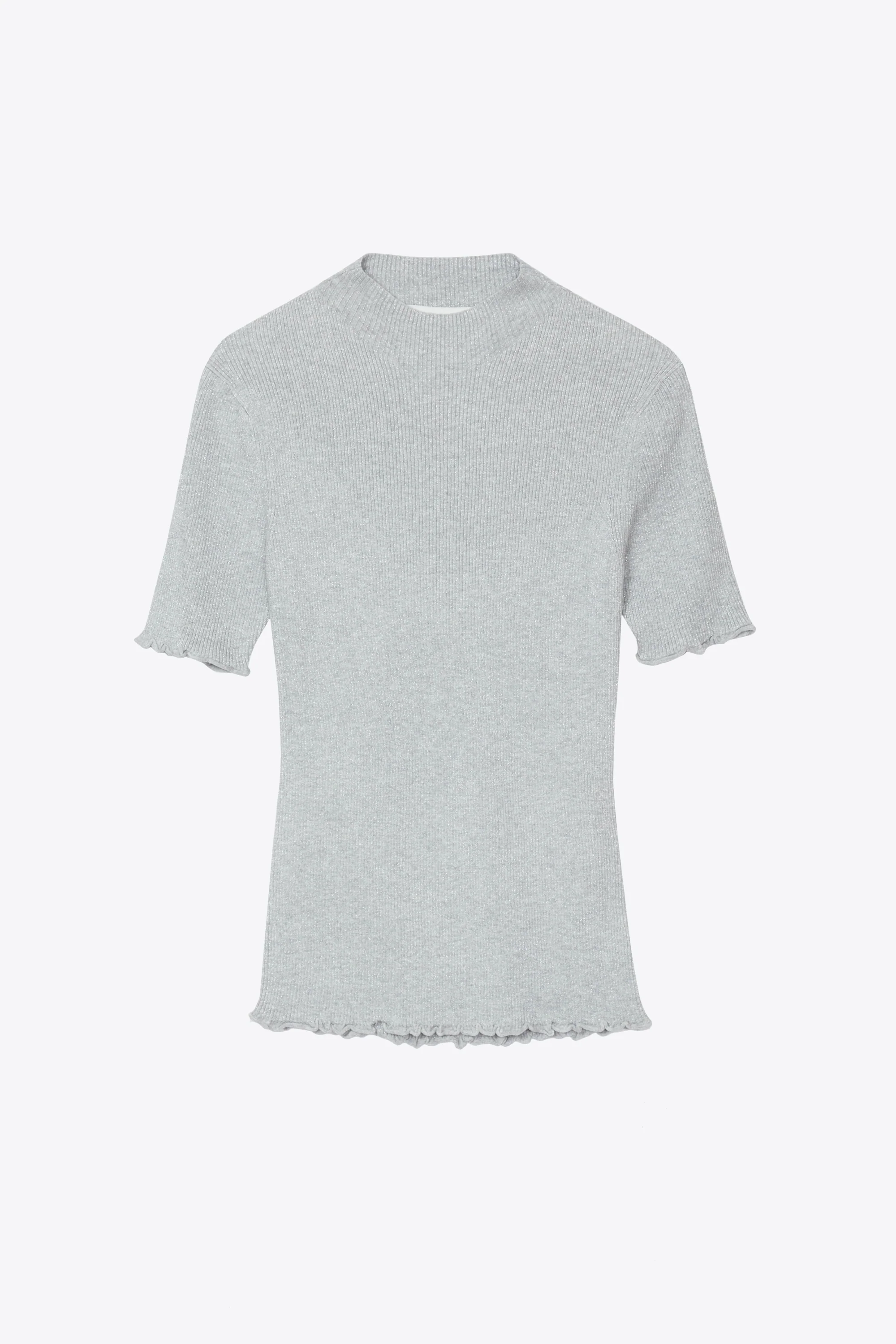 Marled Lurex Rib Short Sleeve Pullover