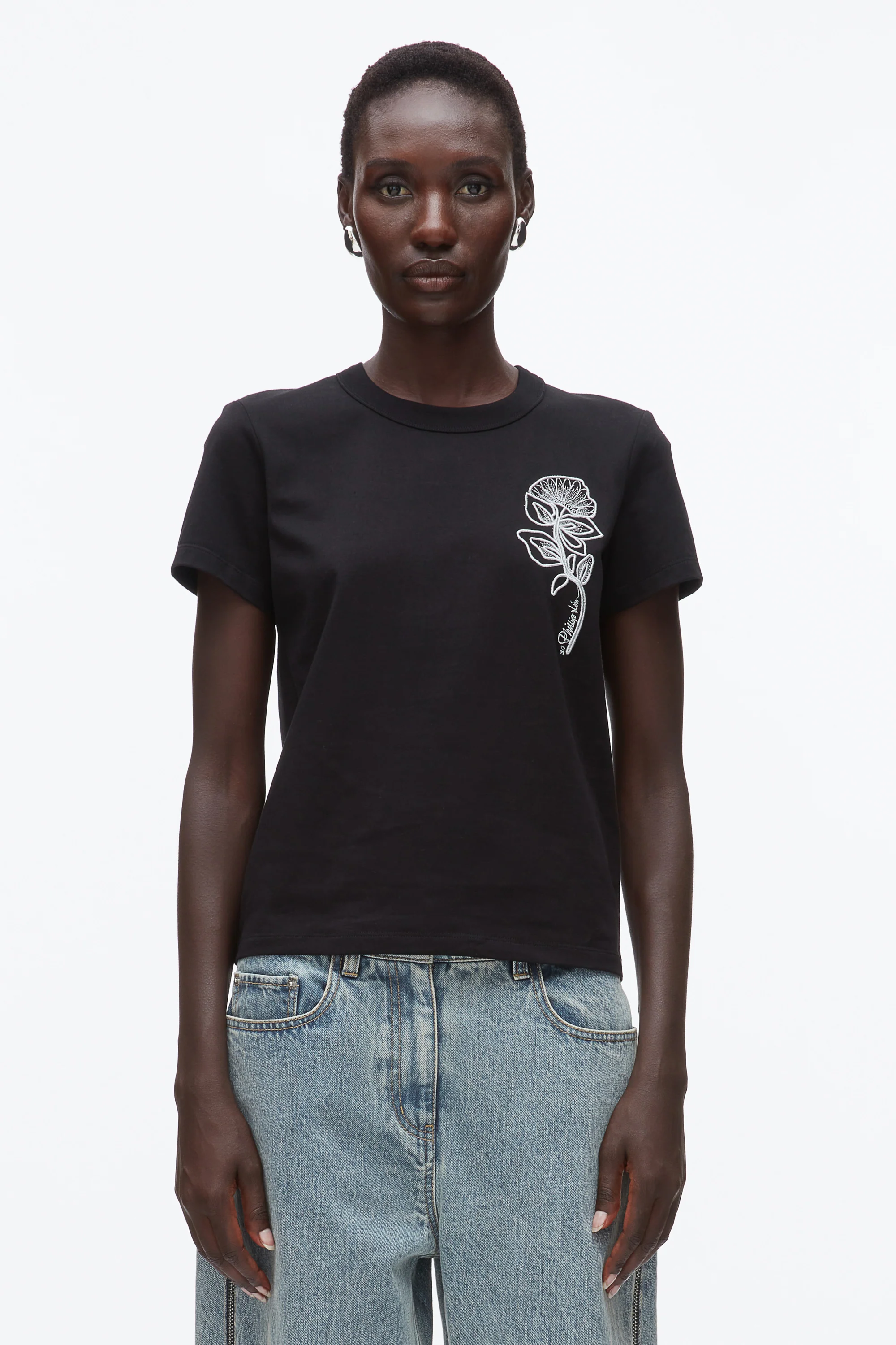 Flower Embroidery Merch Tee - Image 3