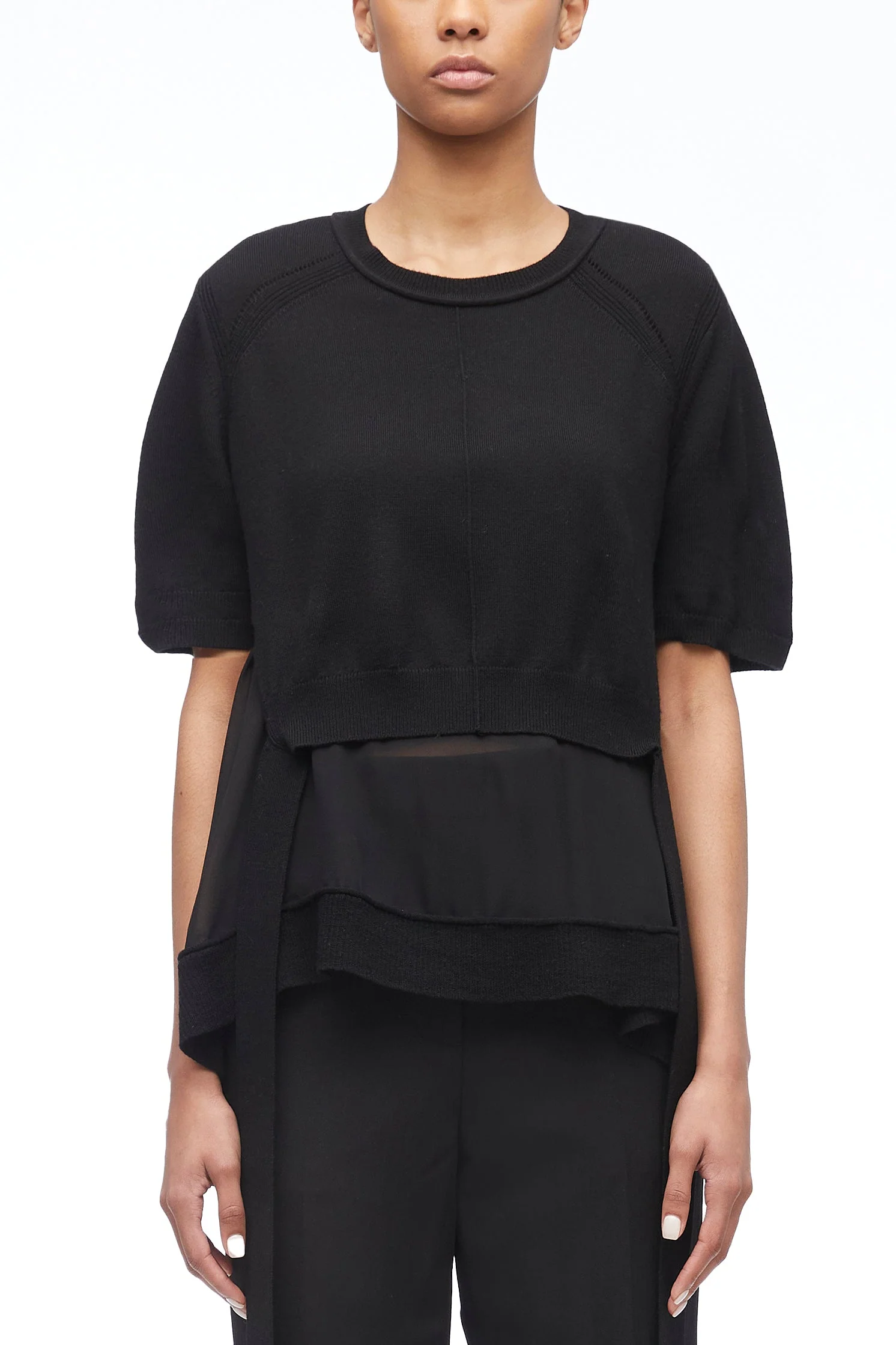 Merino Knit Chiffon T-Shirt With Ties - Image 3