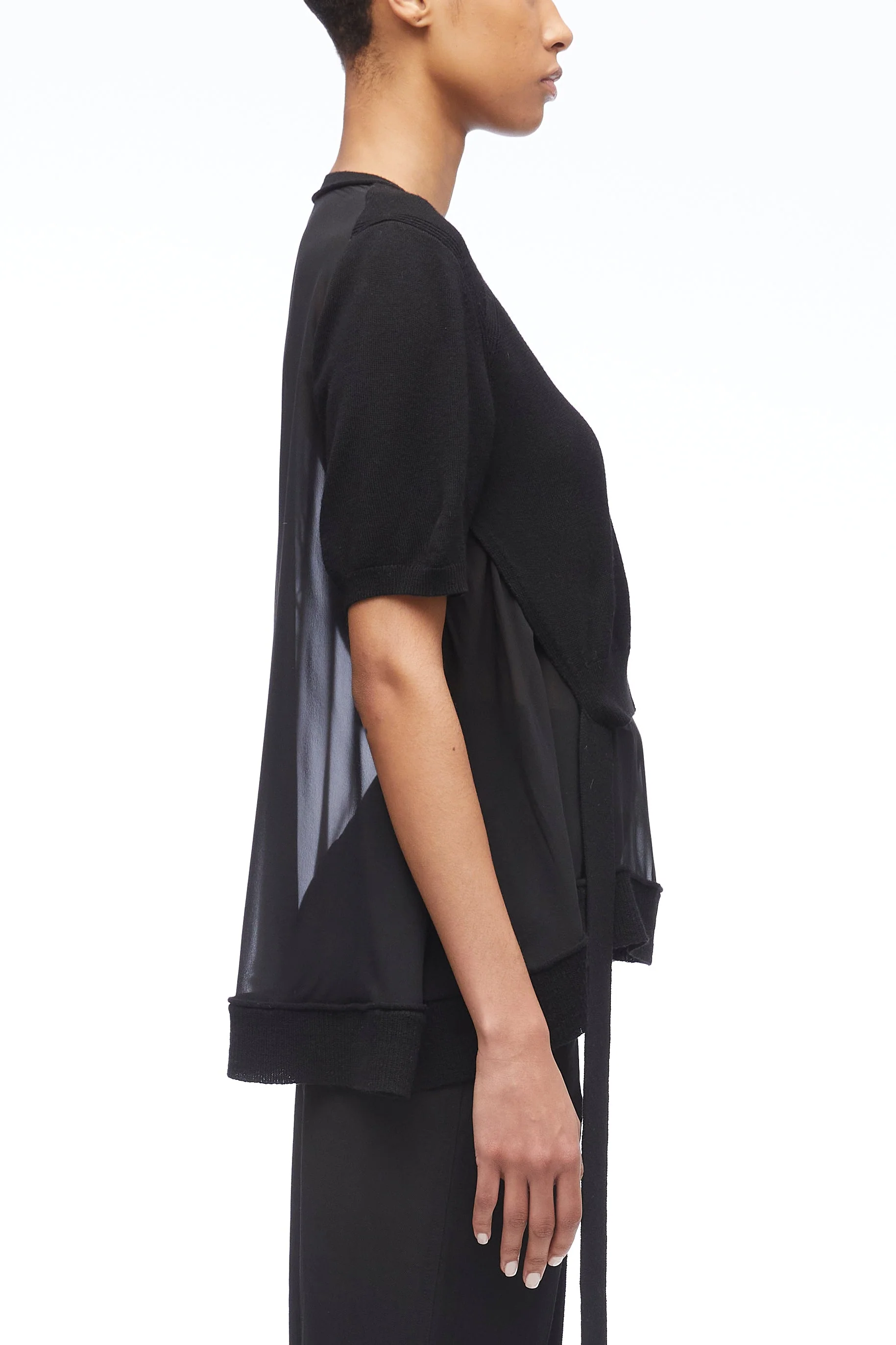Merino Knit Chiffon T-Shirt With Ties - Image 4