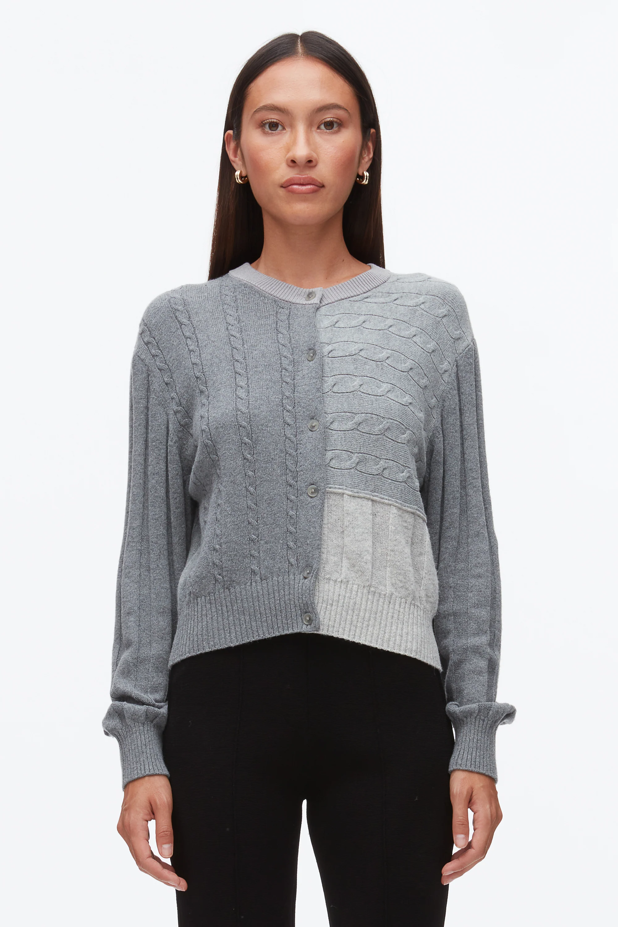 Mix Cable Crew Neck Cardigan - Image 3