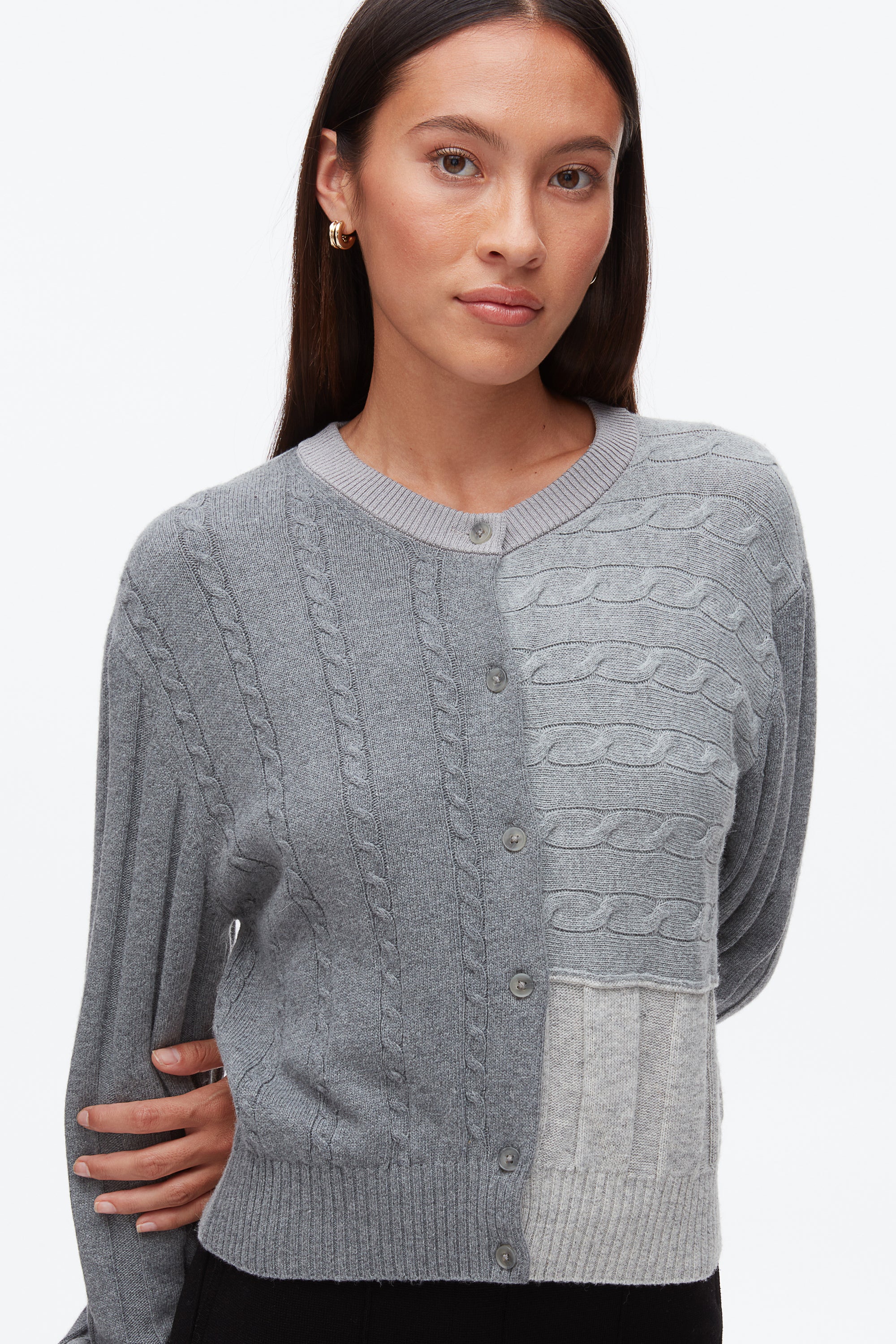 Mix Cable Crew Neck Cardigan - Image 6