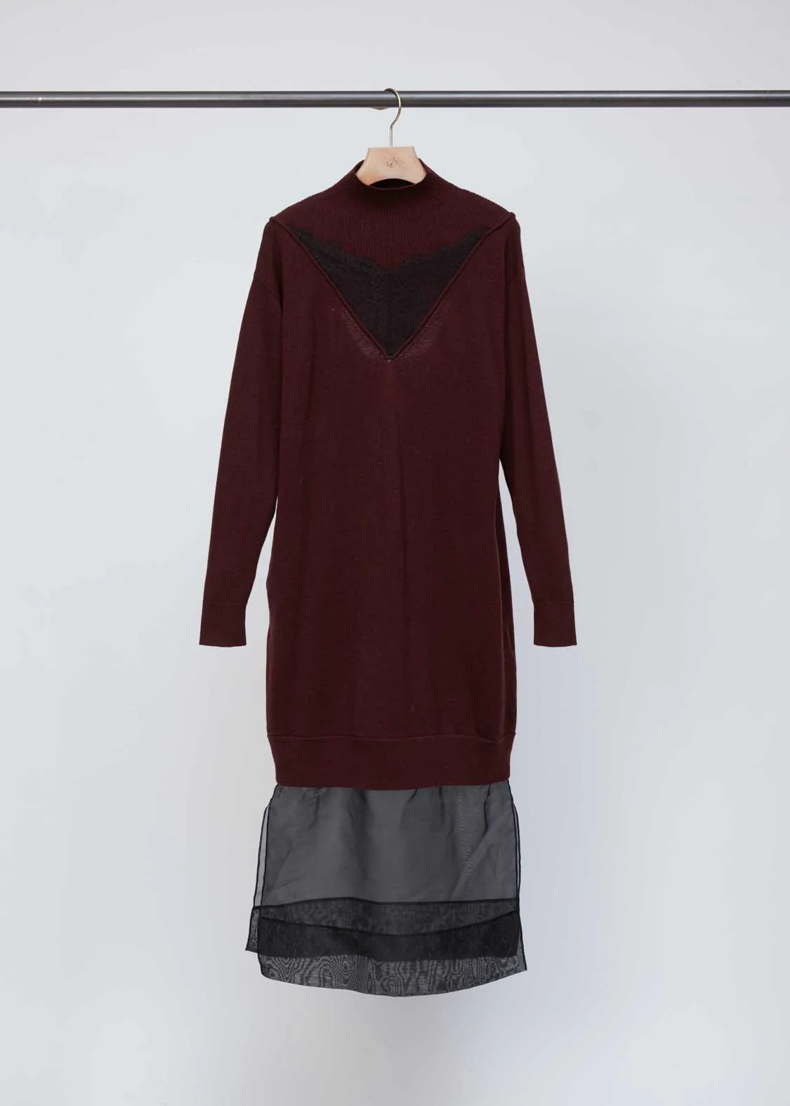 Mockneck Knit Dress with Lace Inlay