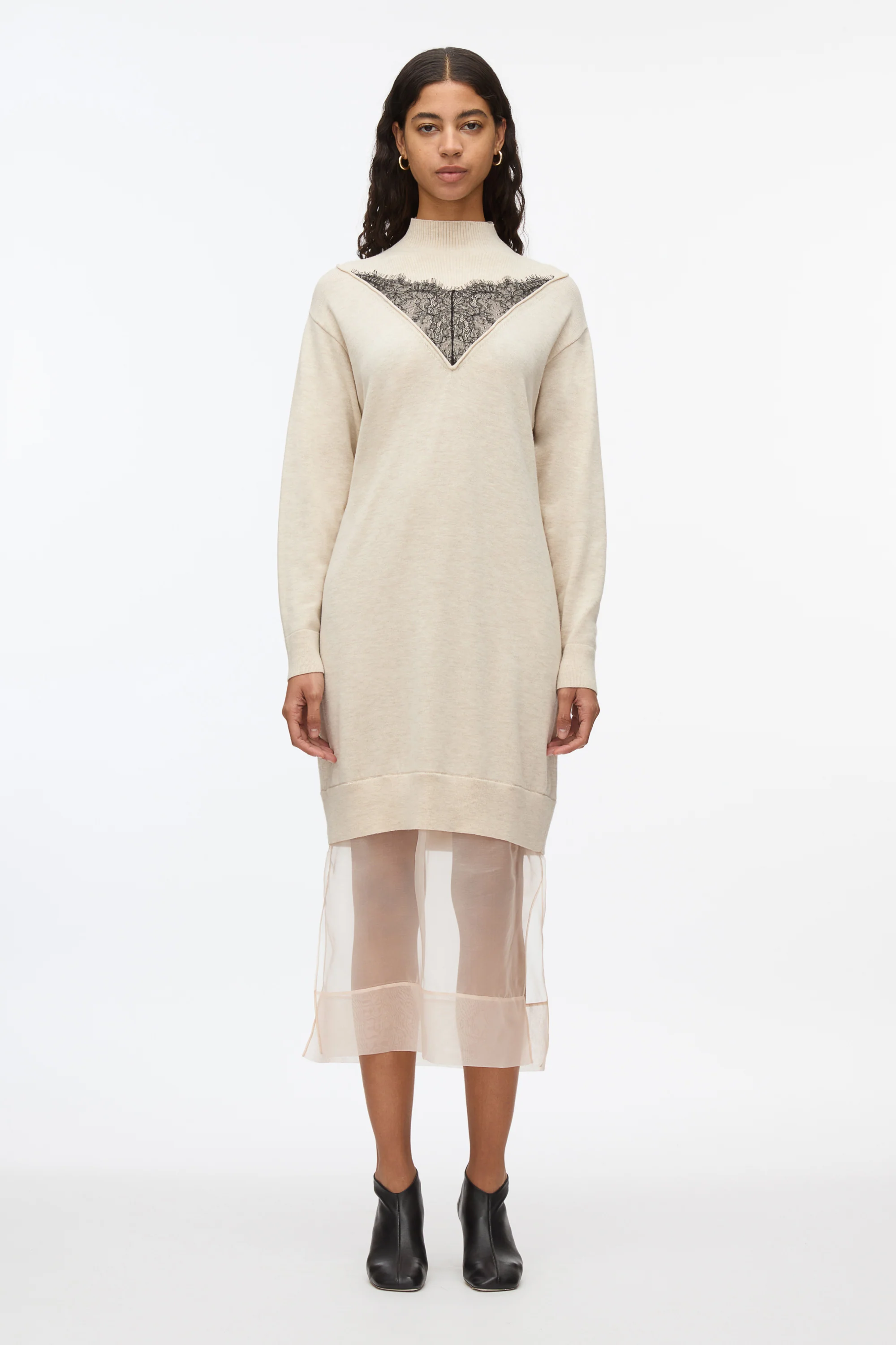 Mockneck Knit Dress with Lace Inlay - Image 12