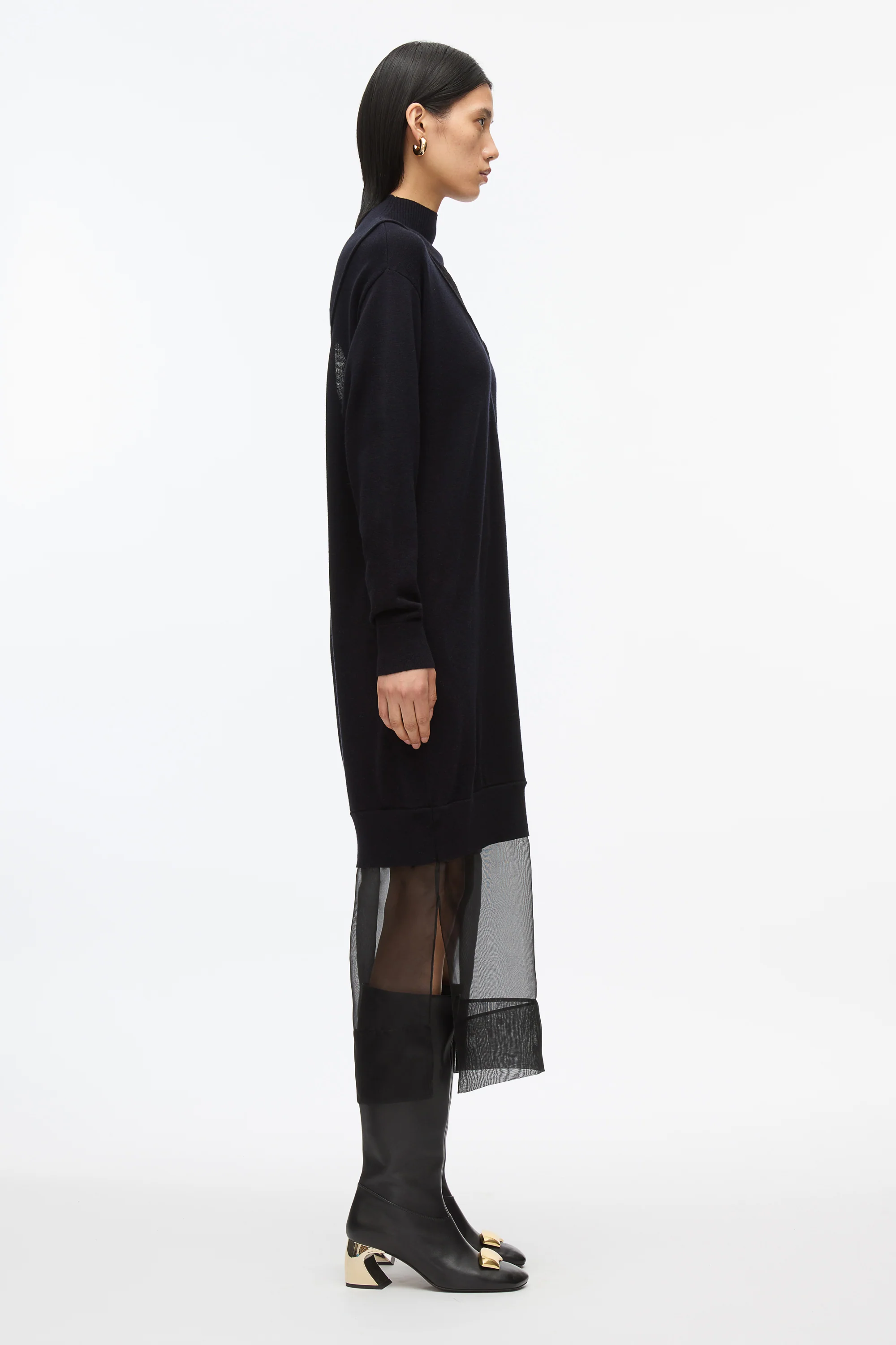 Mockneck Knit Dress with Lace Inlay - Image 3