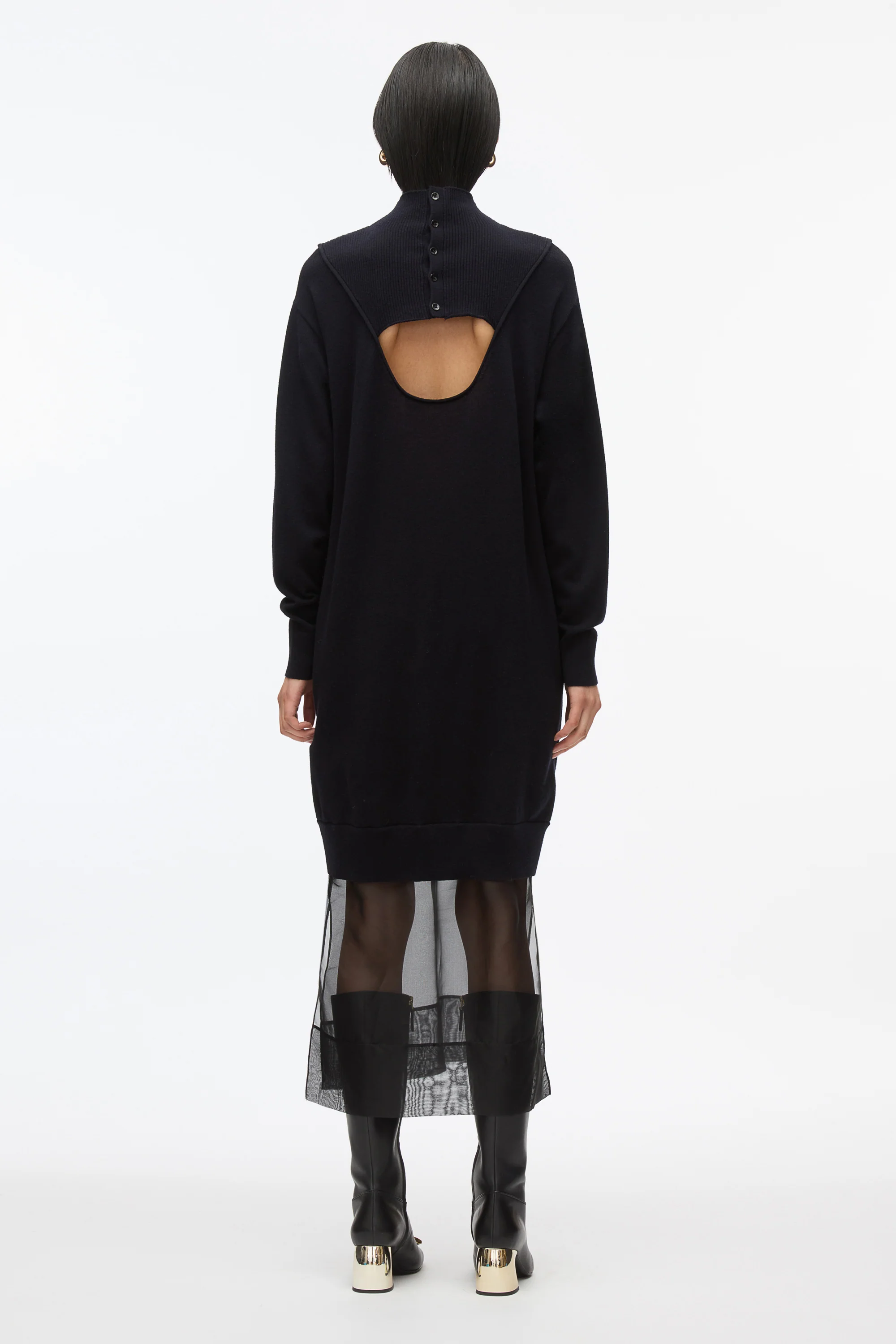 Mockneck Knit Dress with Lace Inlay - Image 4