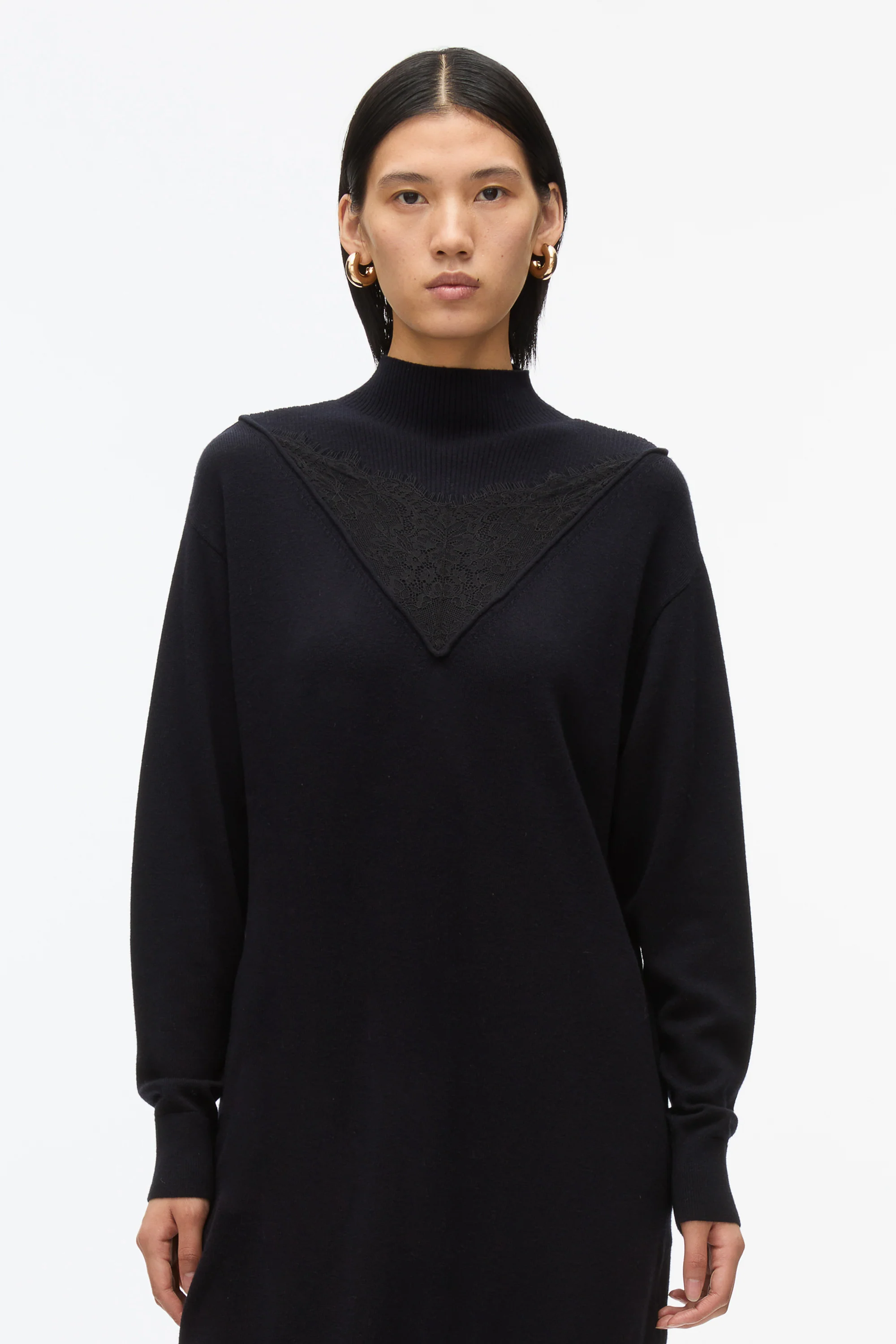 Mockneck Knit Dress with Lace Inlay - Image 5