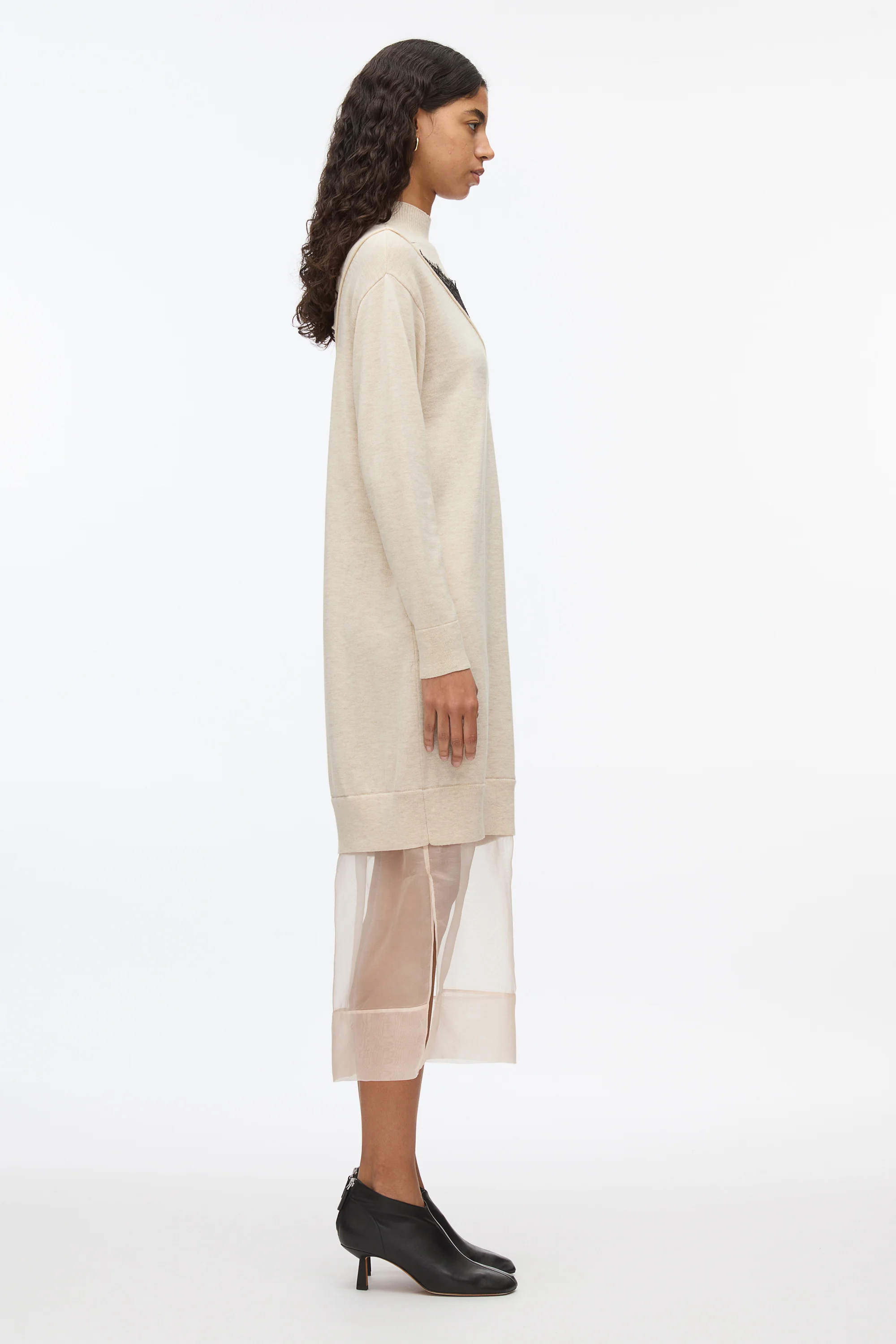 Mockneck Knit Dress with Lace Inlay - Image 13