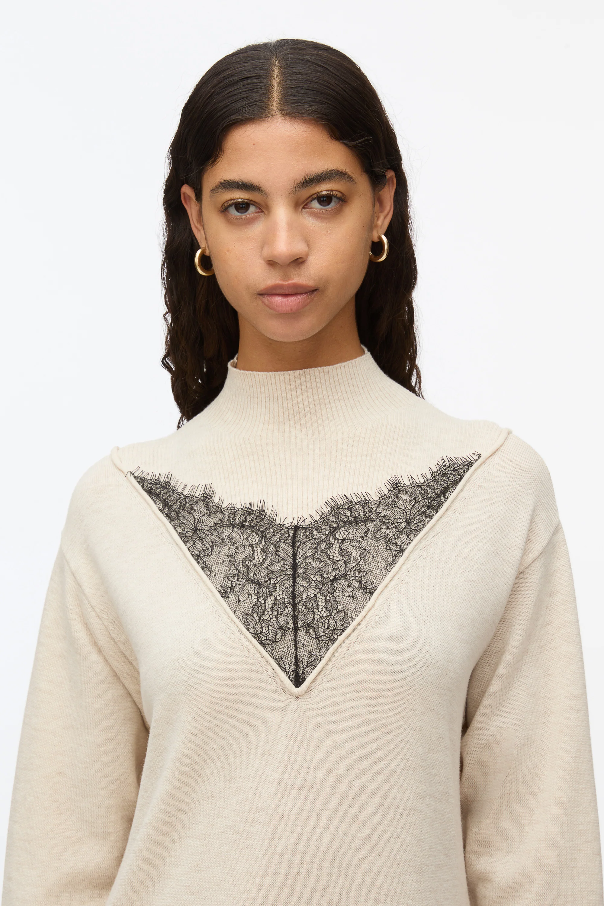 Mockneck Knit Dress with Lace Inlay - Image 16