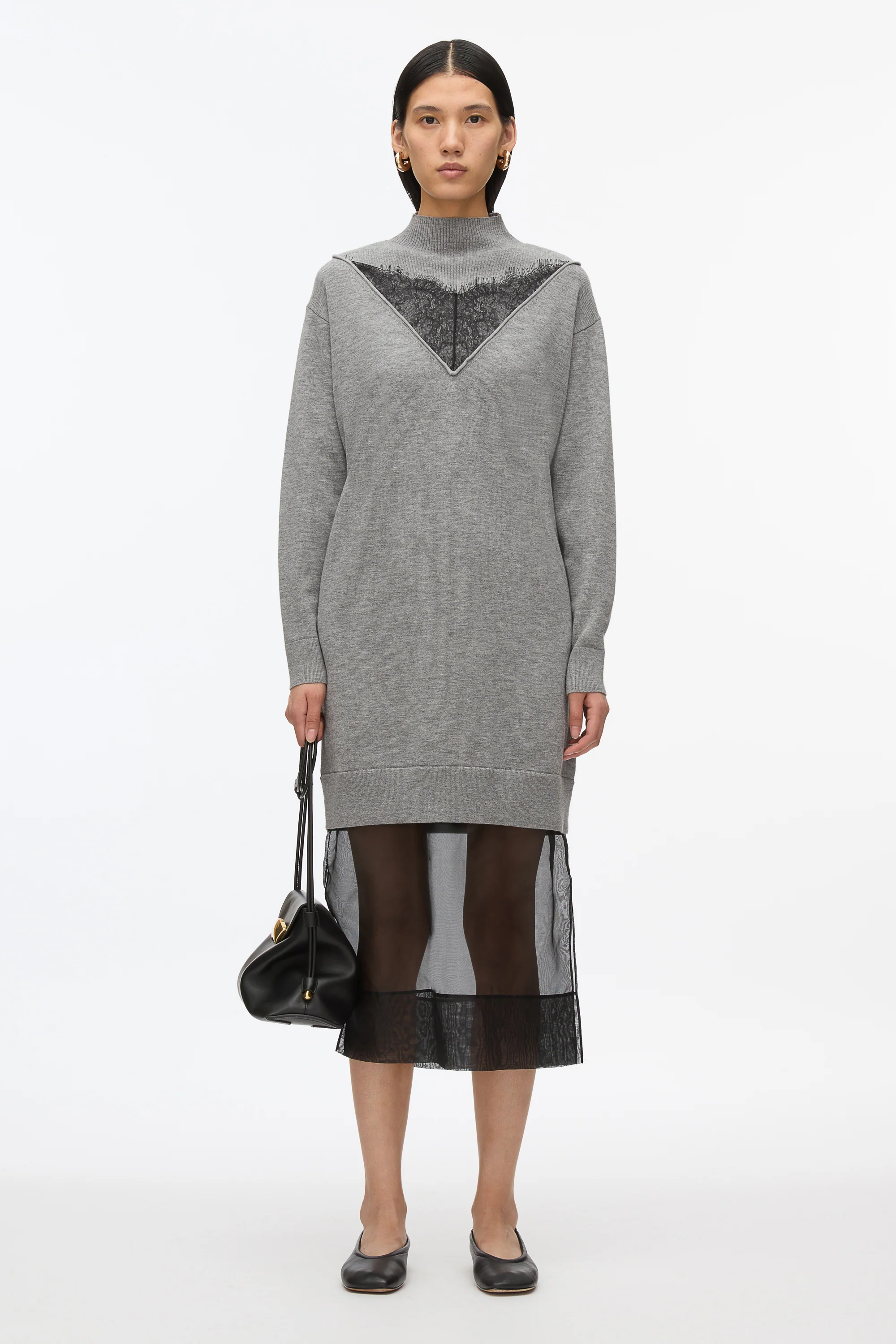 Mockneck Knit Dress with Lace Inlay - Image 7
