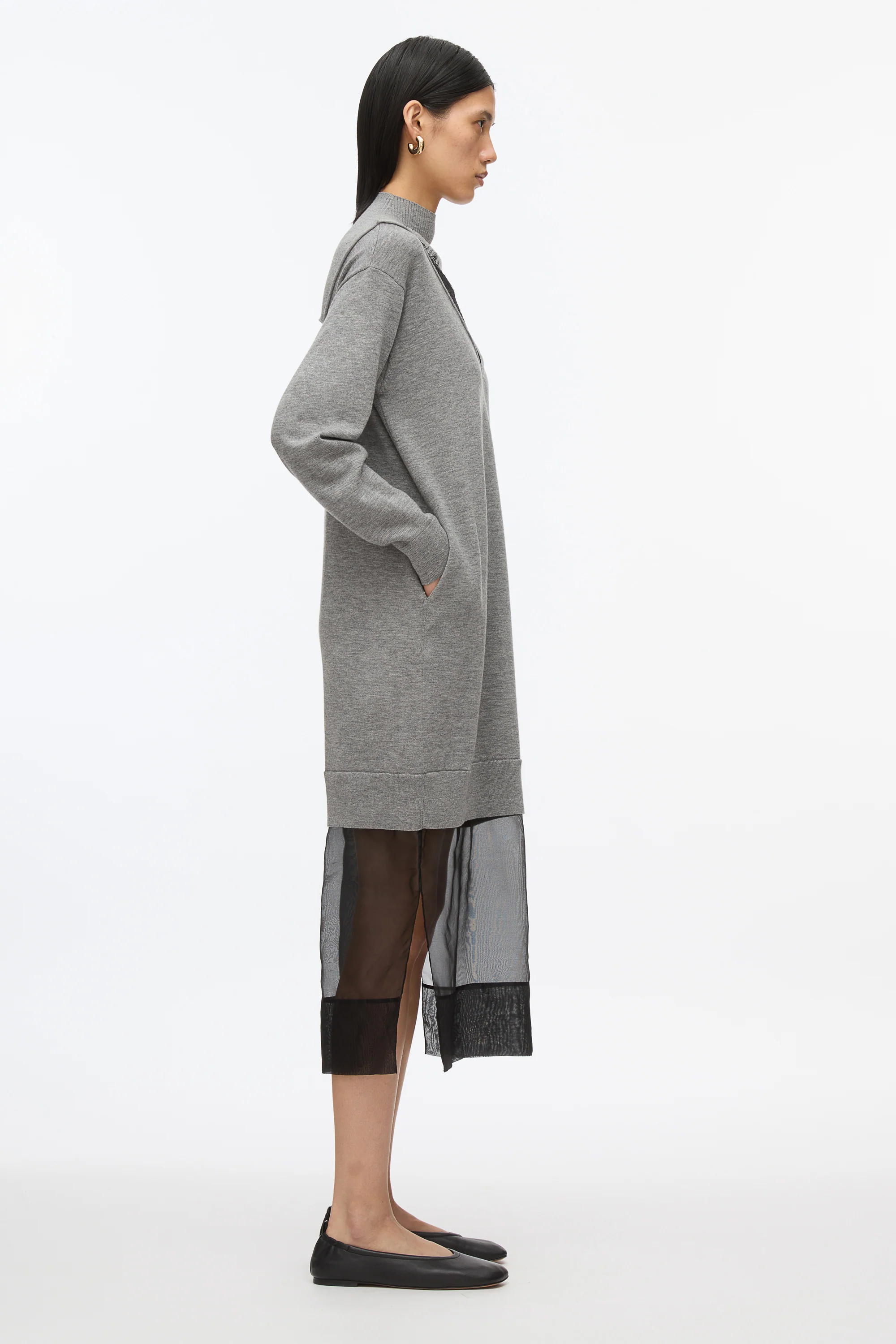 Mockneck Knit Dress with Lace Inlay - Image 8