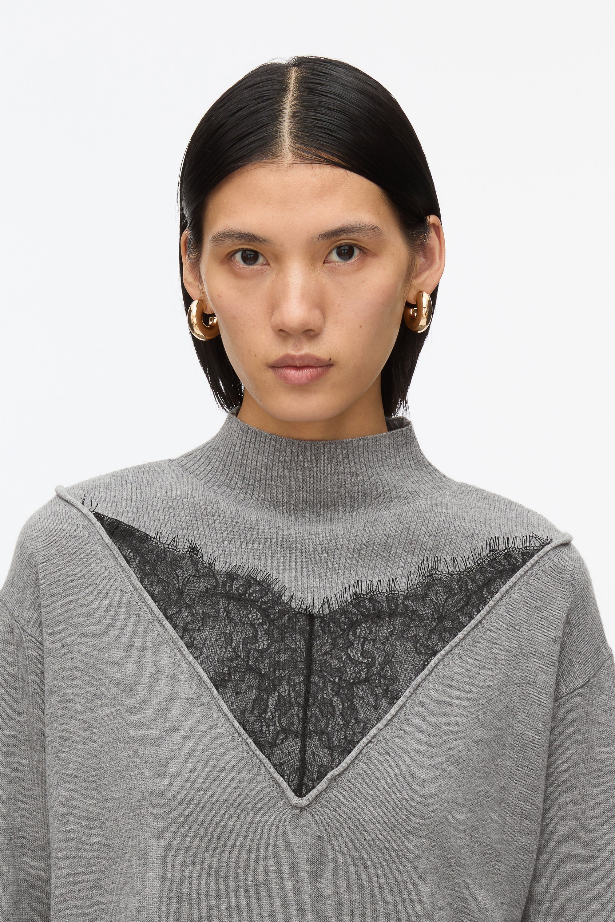Mockneck Knit Dress with Lace Inlay - Image 10