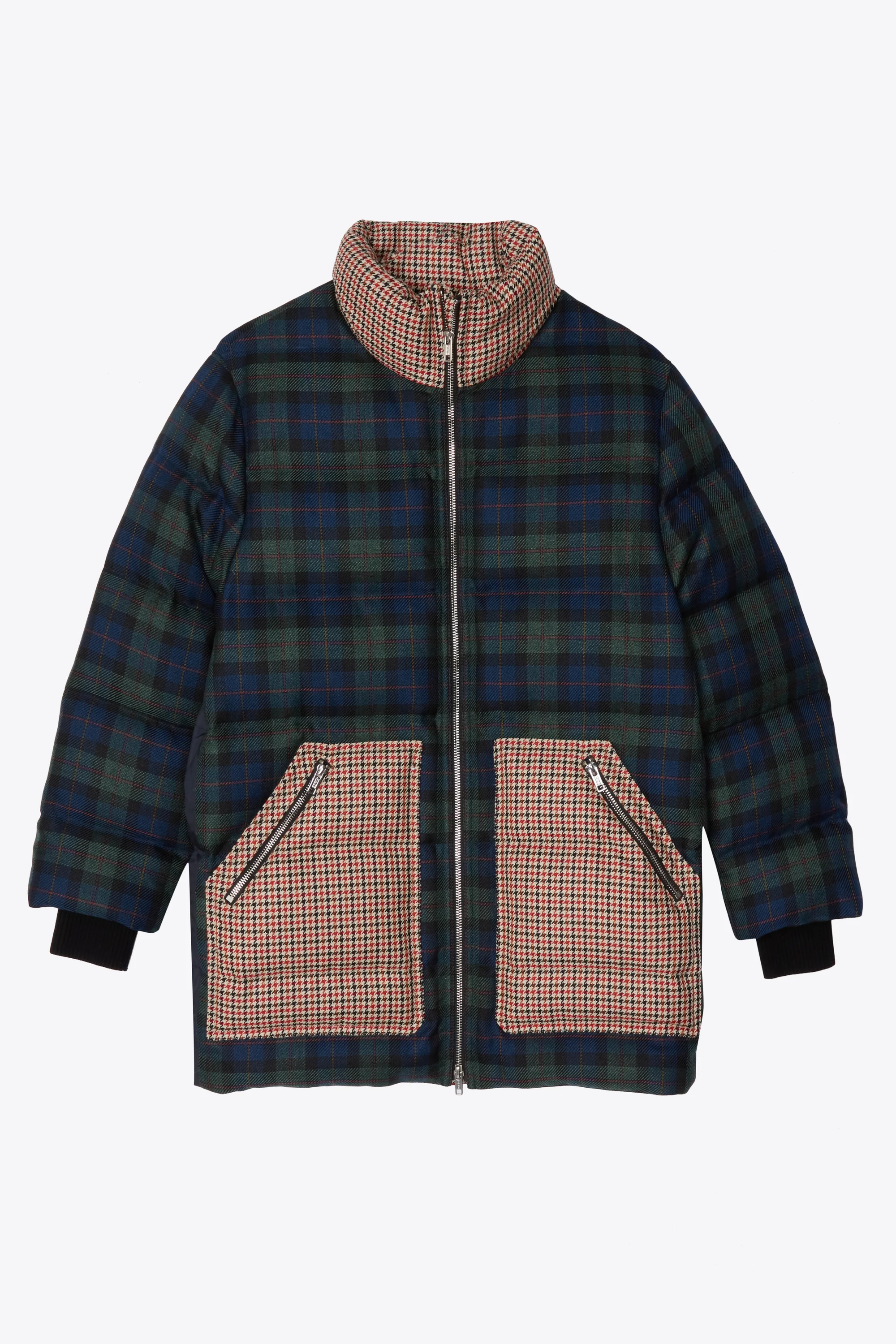 Multi-Plaid Wool Oversized Down Coat
