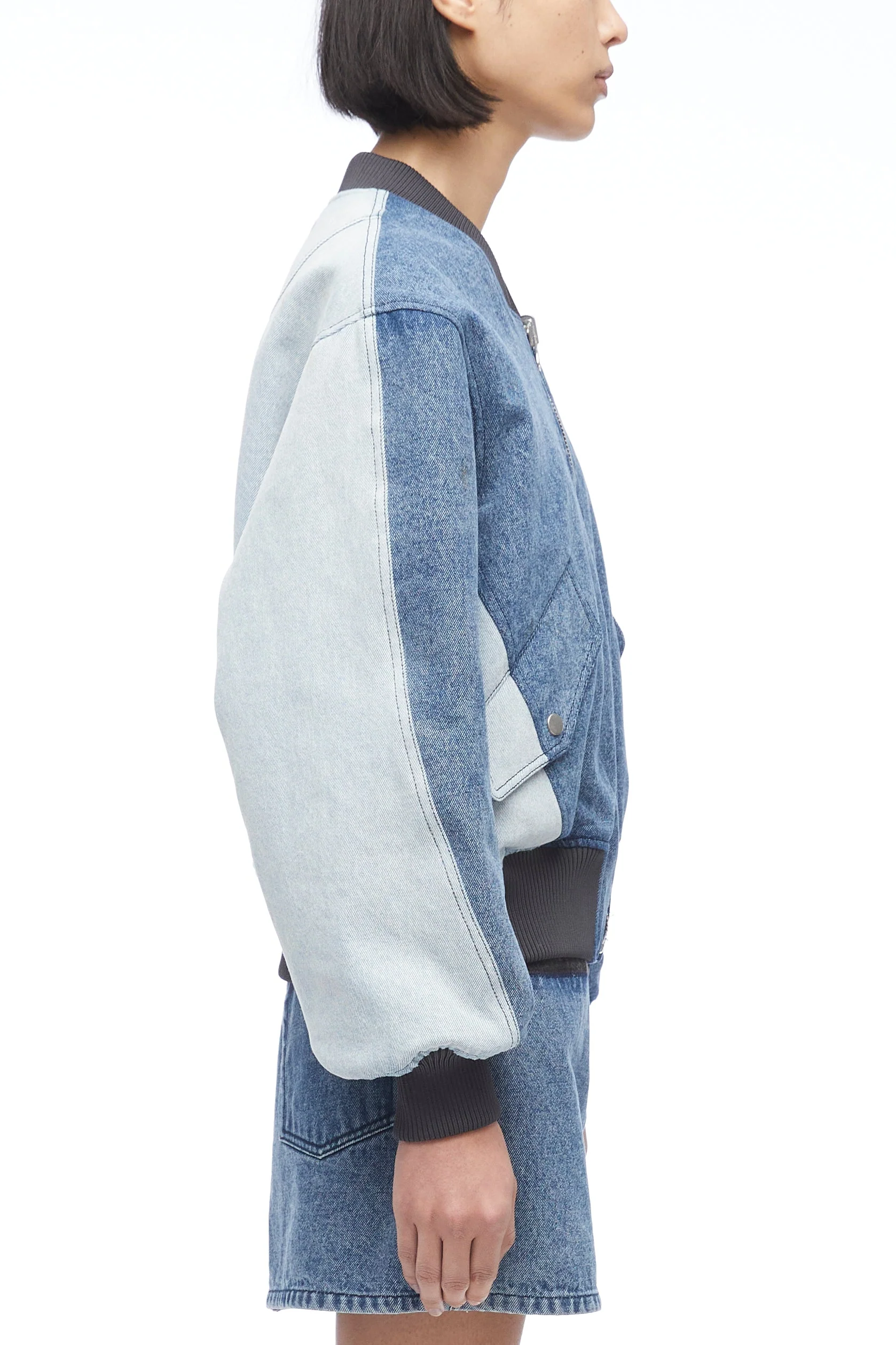 Multi-Toned Denim Reversible Bomber Jacket - Image 4