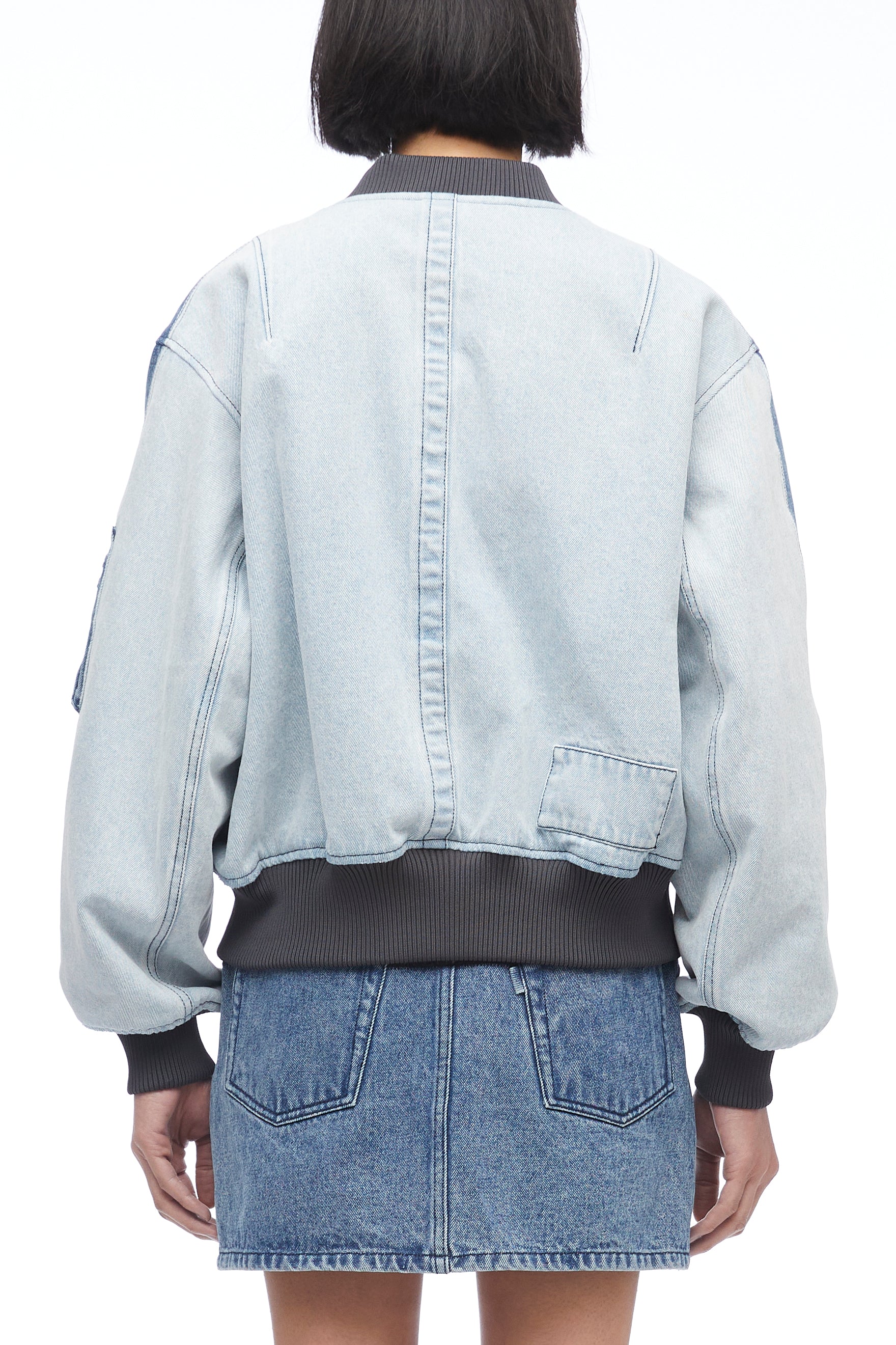 Multi-Toned Denim Reversible Bomber Jacket - Image 5