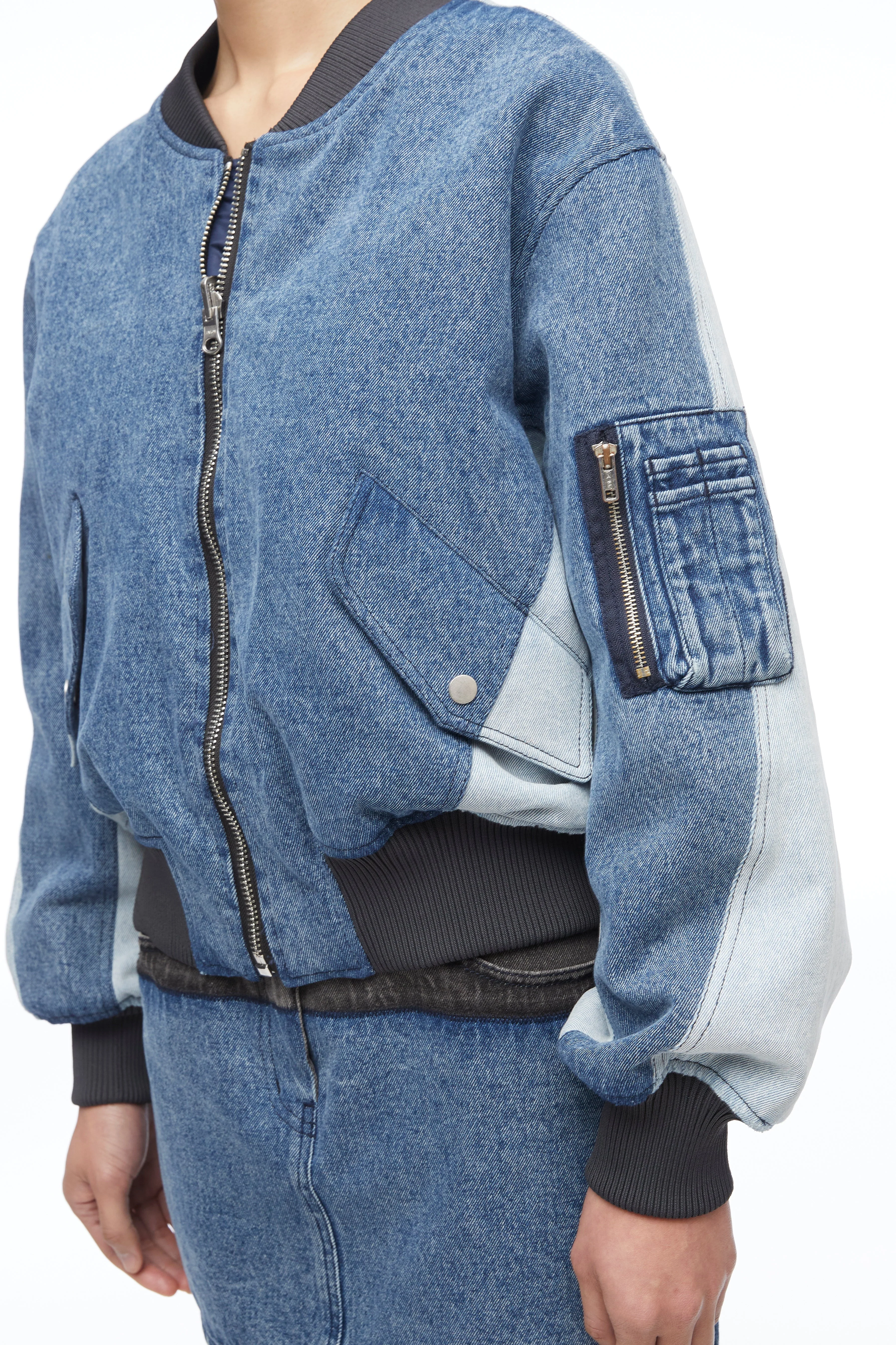 Multi-Toned Denim Reversible Bomber Jacket - Image 6