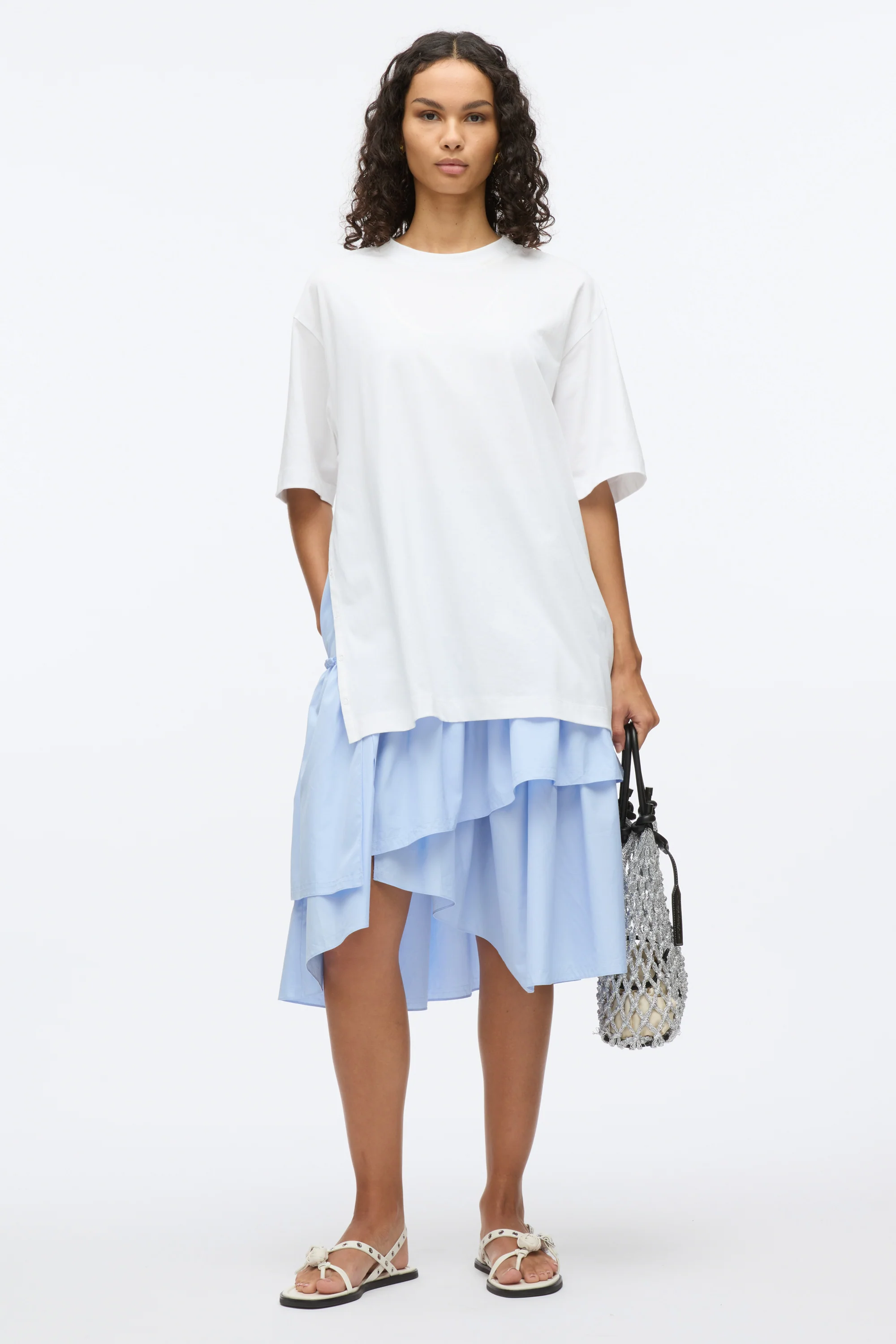 Oversize T-Shirt Combo Dress with Ruffled Skirt