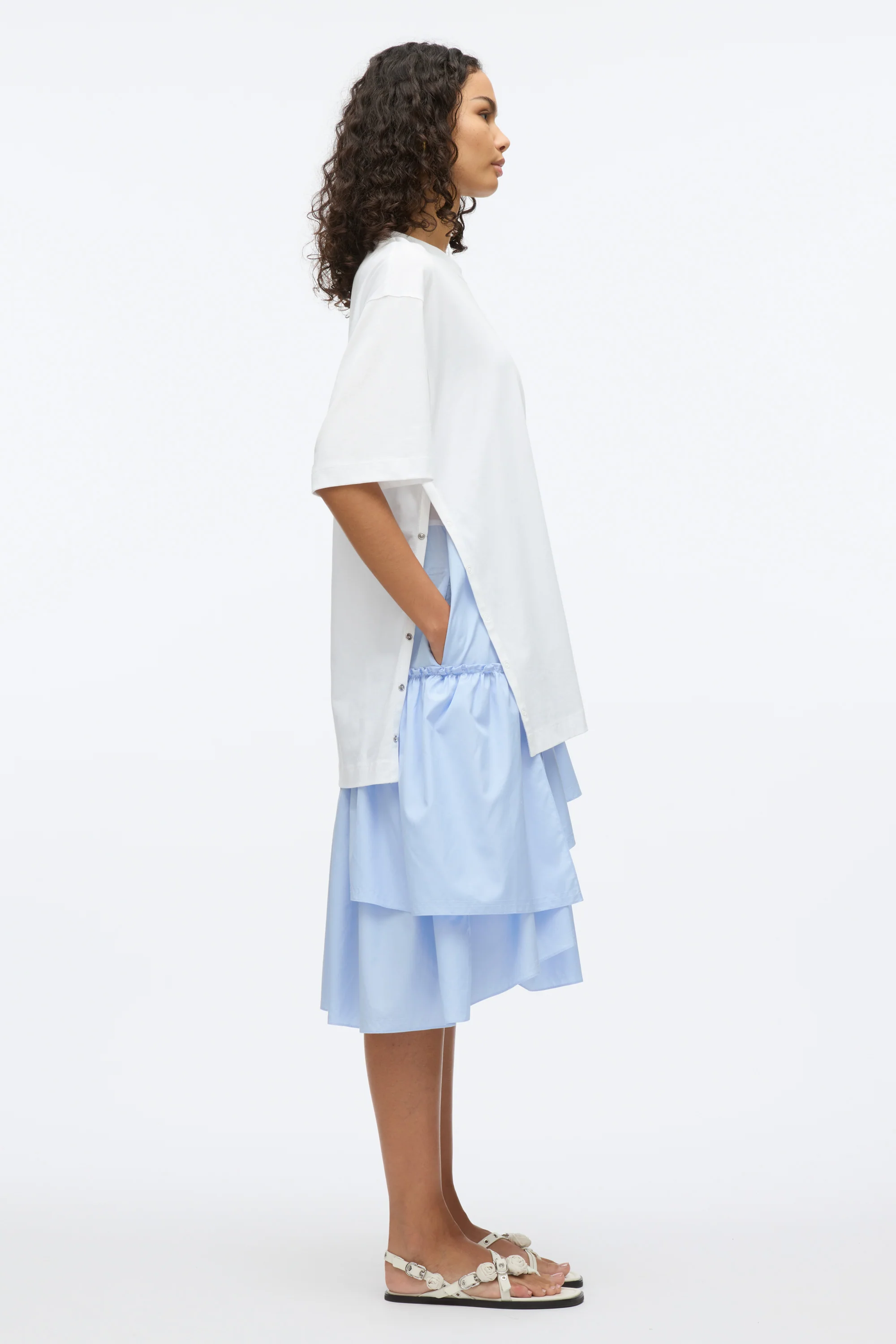 Oversize T-Shirt Combo Dress with Ruffled Skirt - Image 3