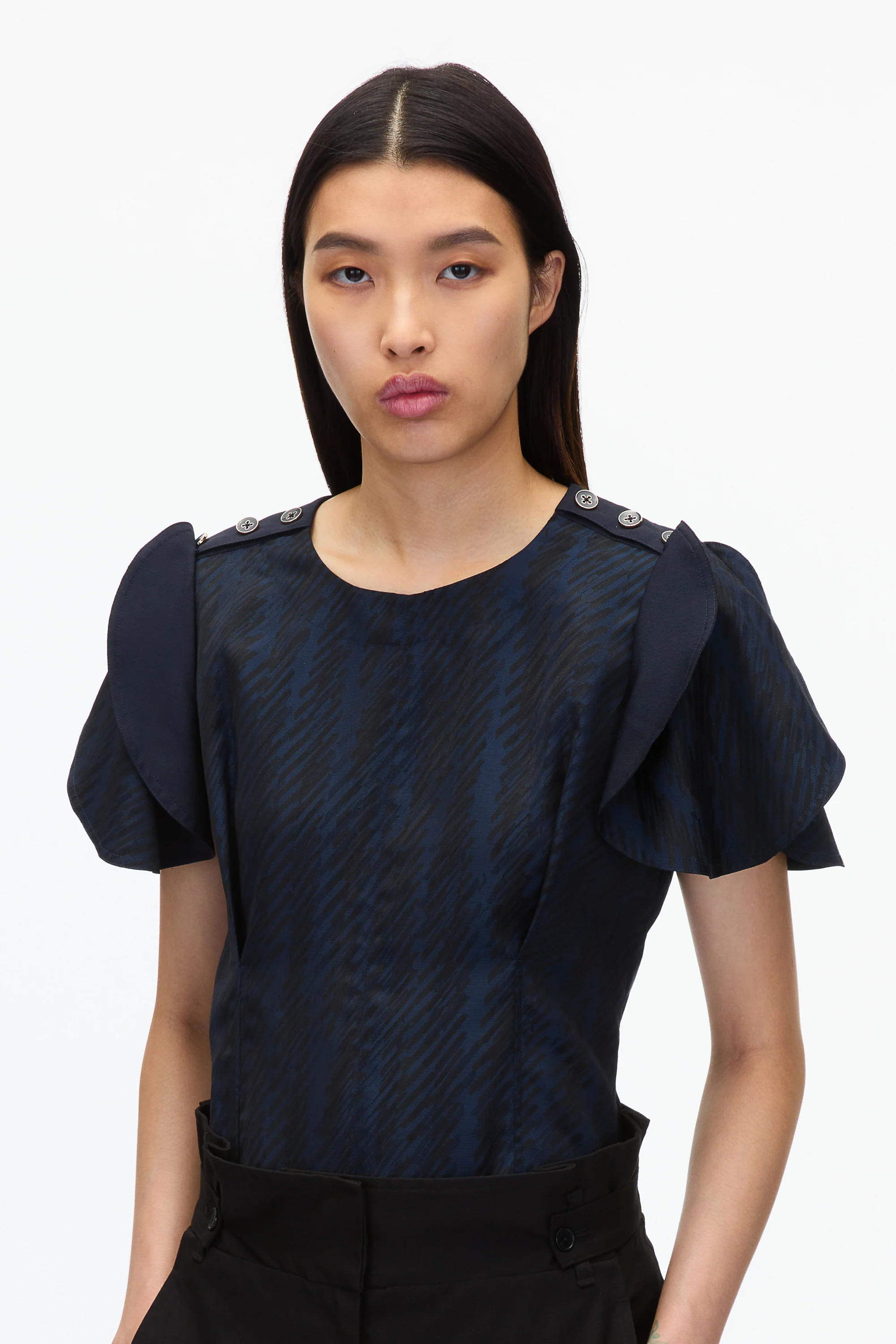 Jacquard Petal Sleeve Blouse - Image 5