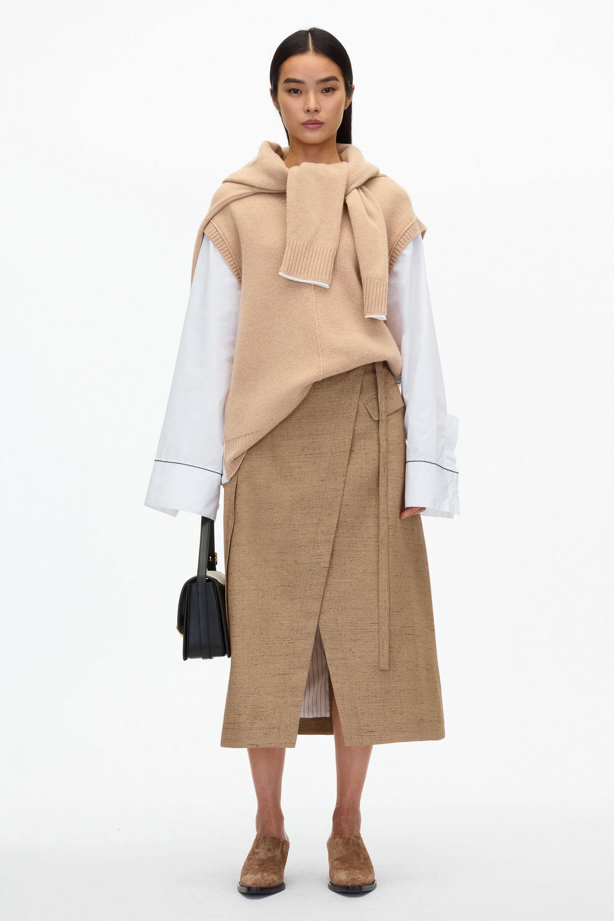 Oversized Knit Vest with Poplin Sleeves - Image 6