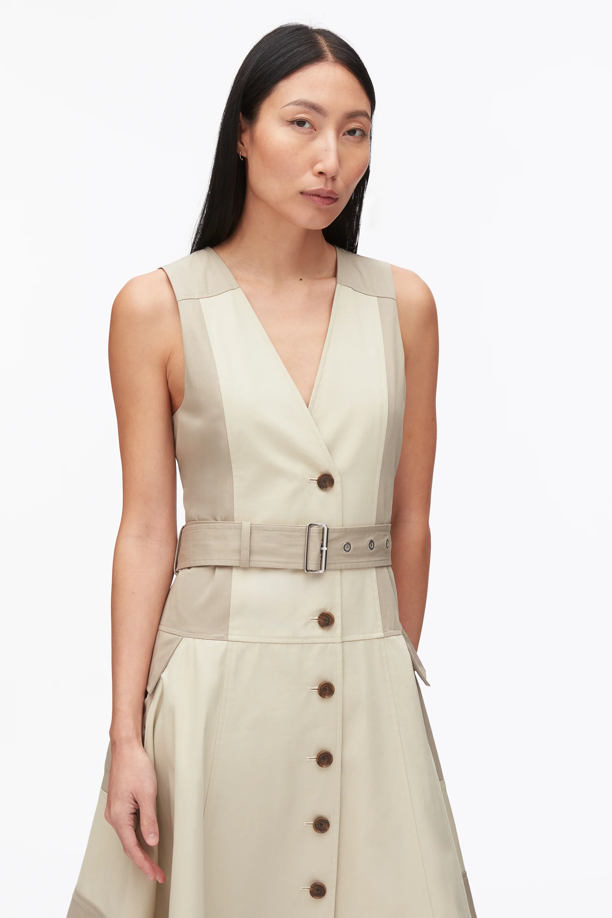Patchwork Sleeveless Belted Utility Dress - Image 5