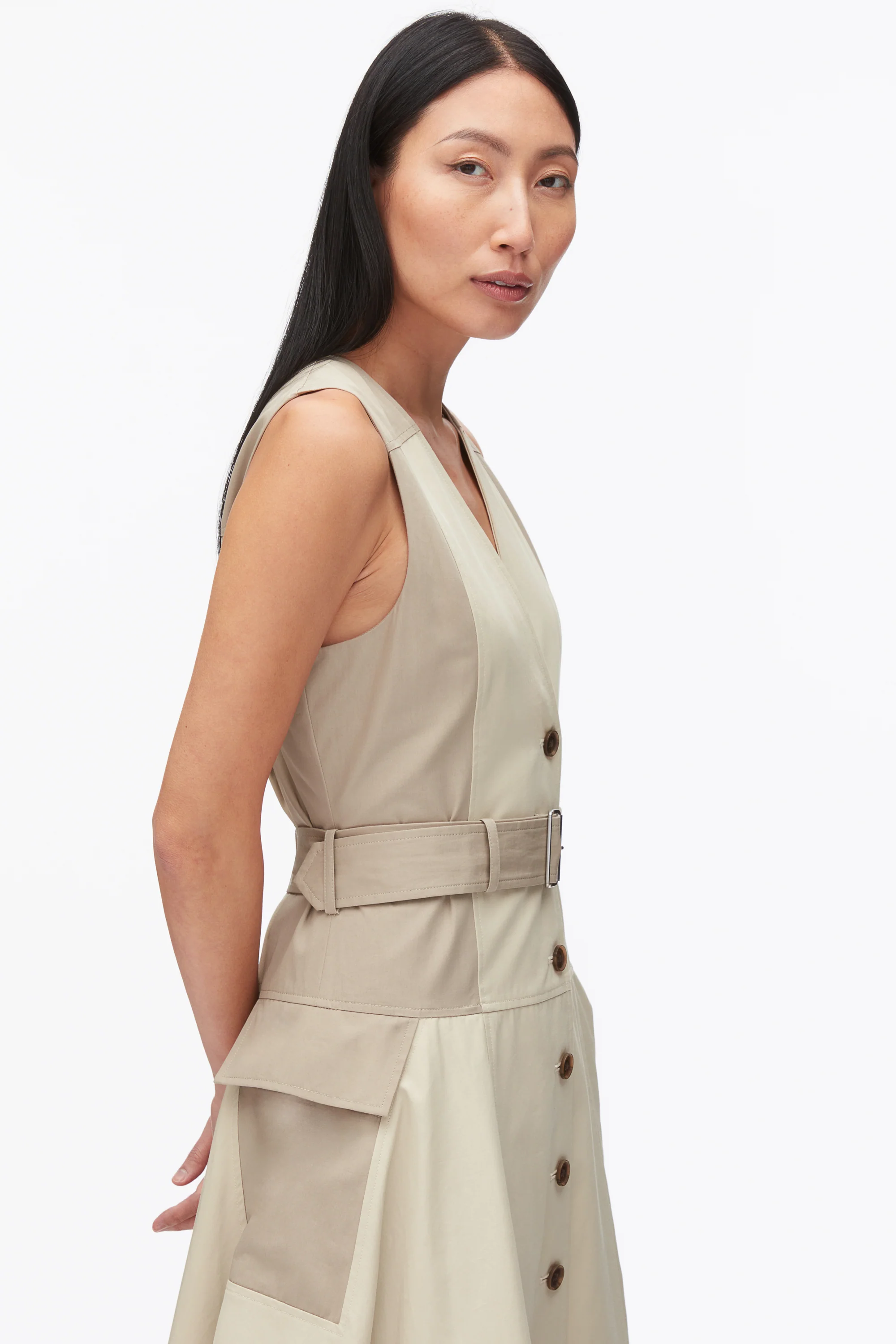 Patchwork Sleeveless Belted Utility Dress - Image 6