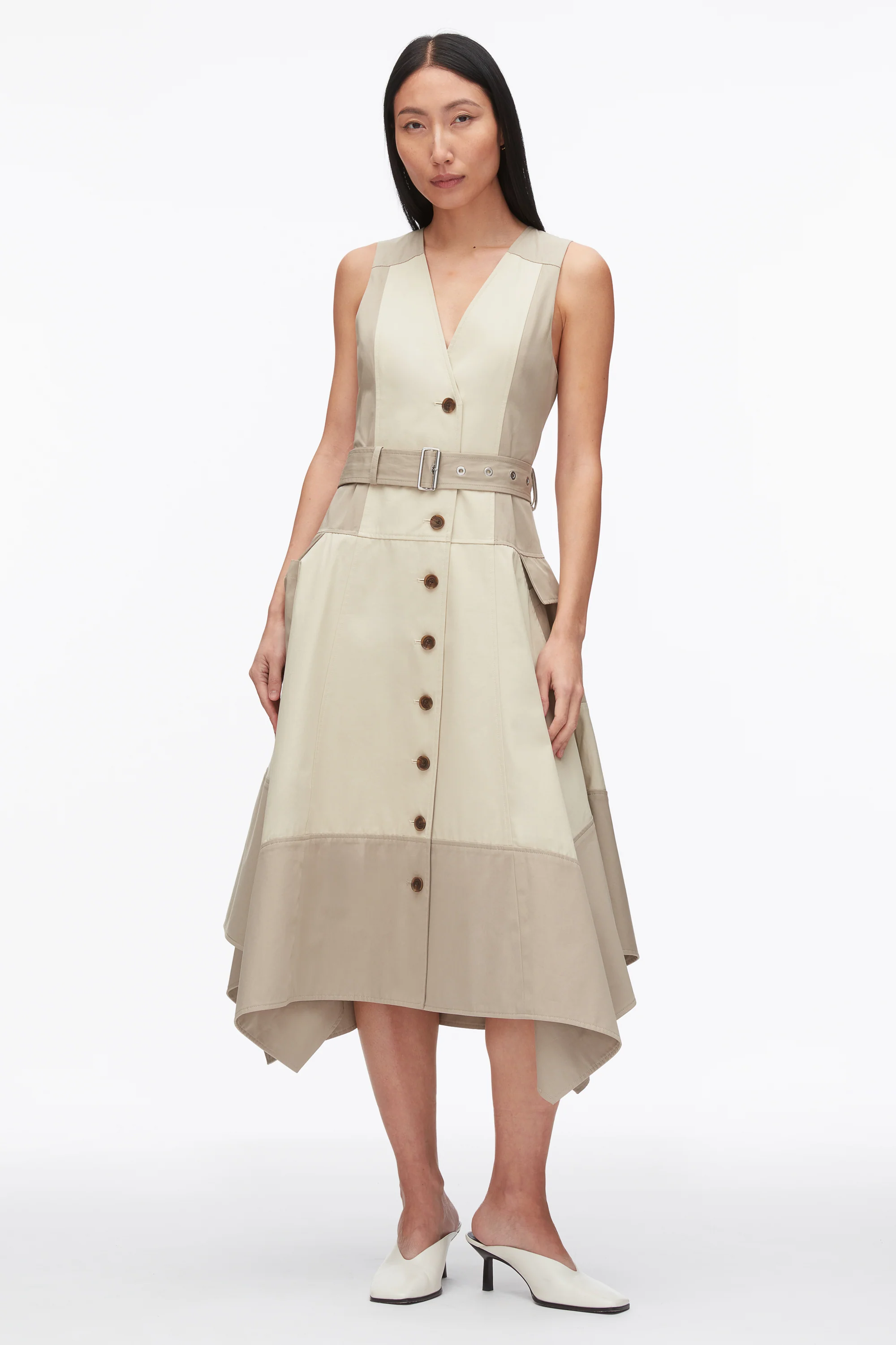 Patchwork Sleeveless Belted Utility Dress