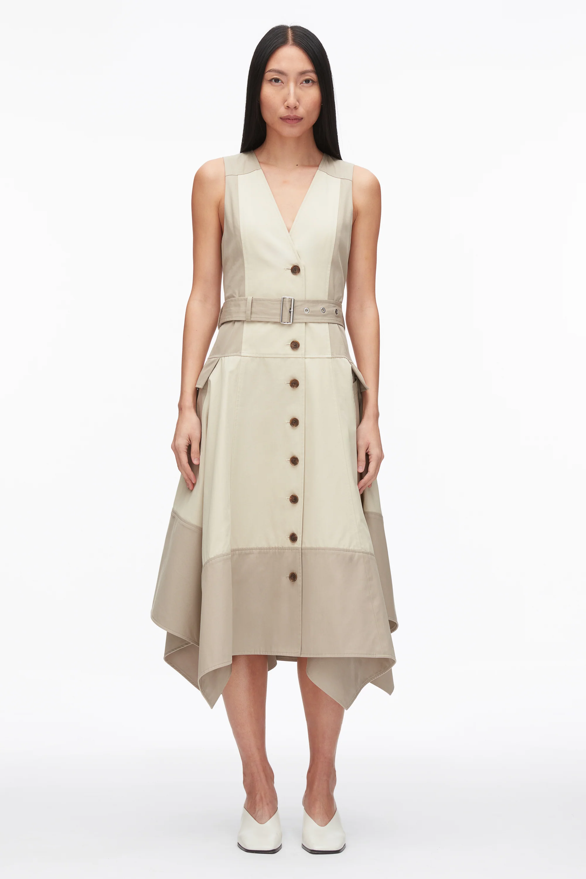 Patchwork Sleeveless Belted Utility Dress - Image 2