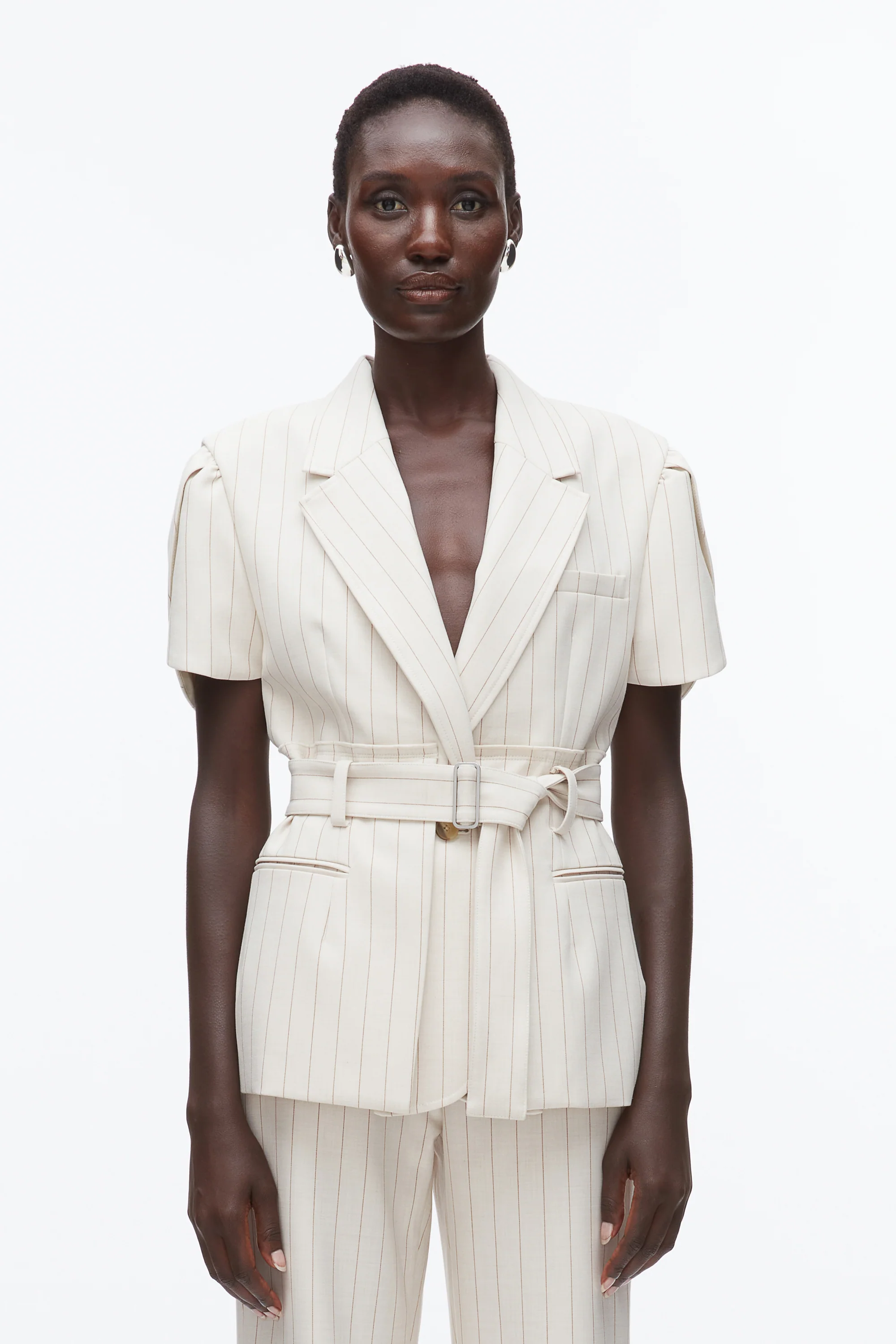Pinstripe Tulip Sleeve Blazer - Image 3