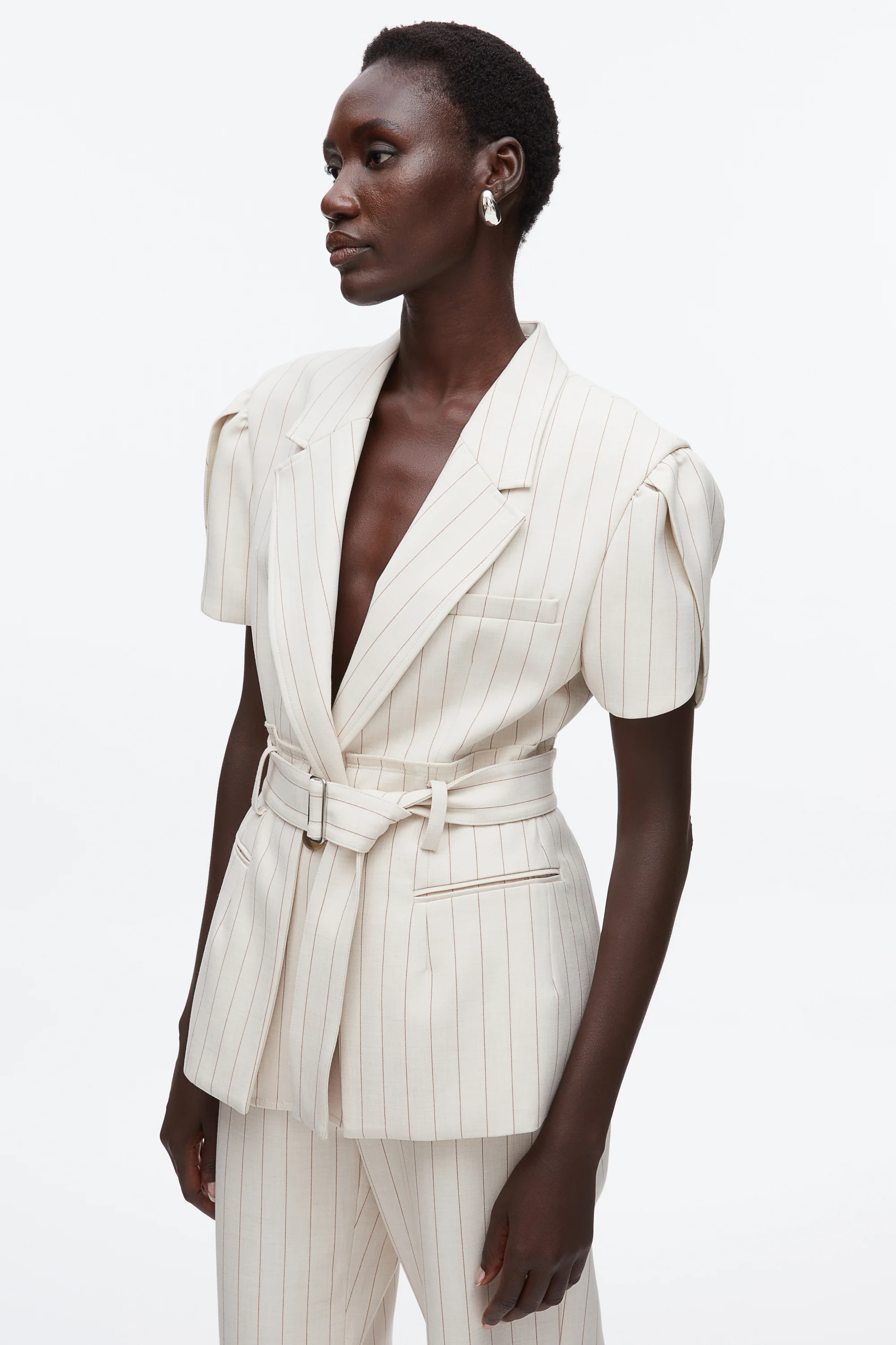 Pinstripe Tulip Sleeve Blazer - Image 7