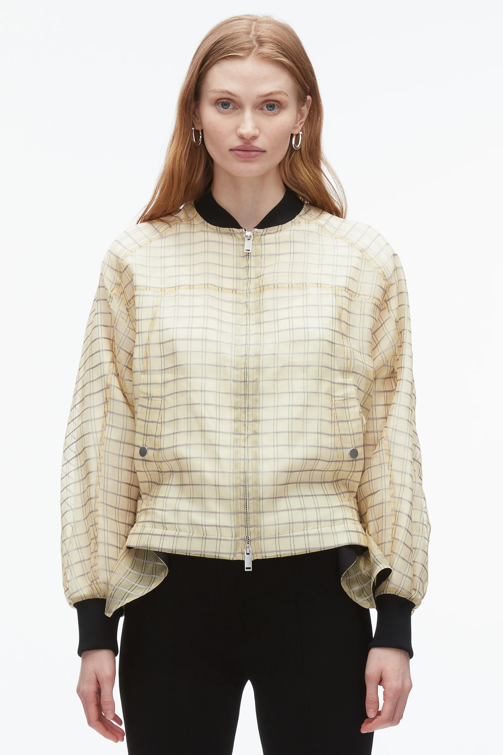 Plaid Organza Bomber Jacket - Image 3