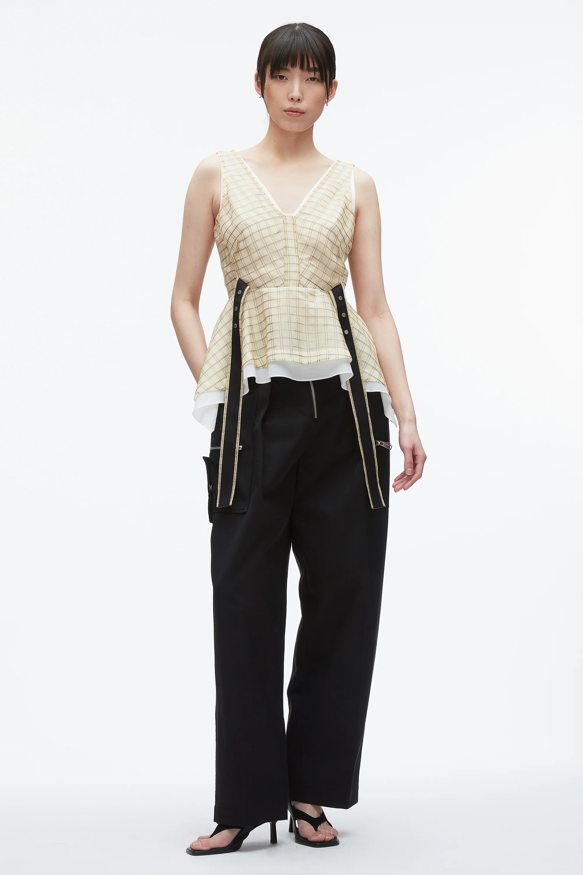 Plaid Organza V-Neck Top