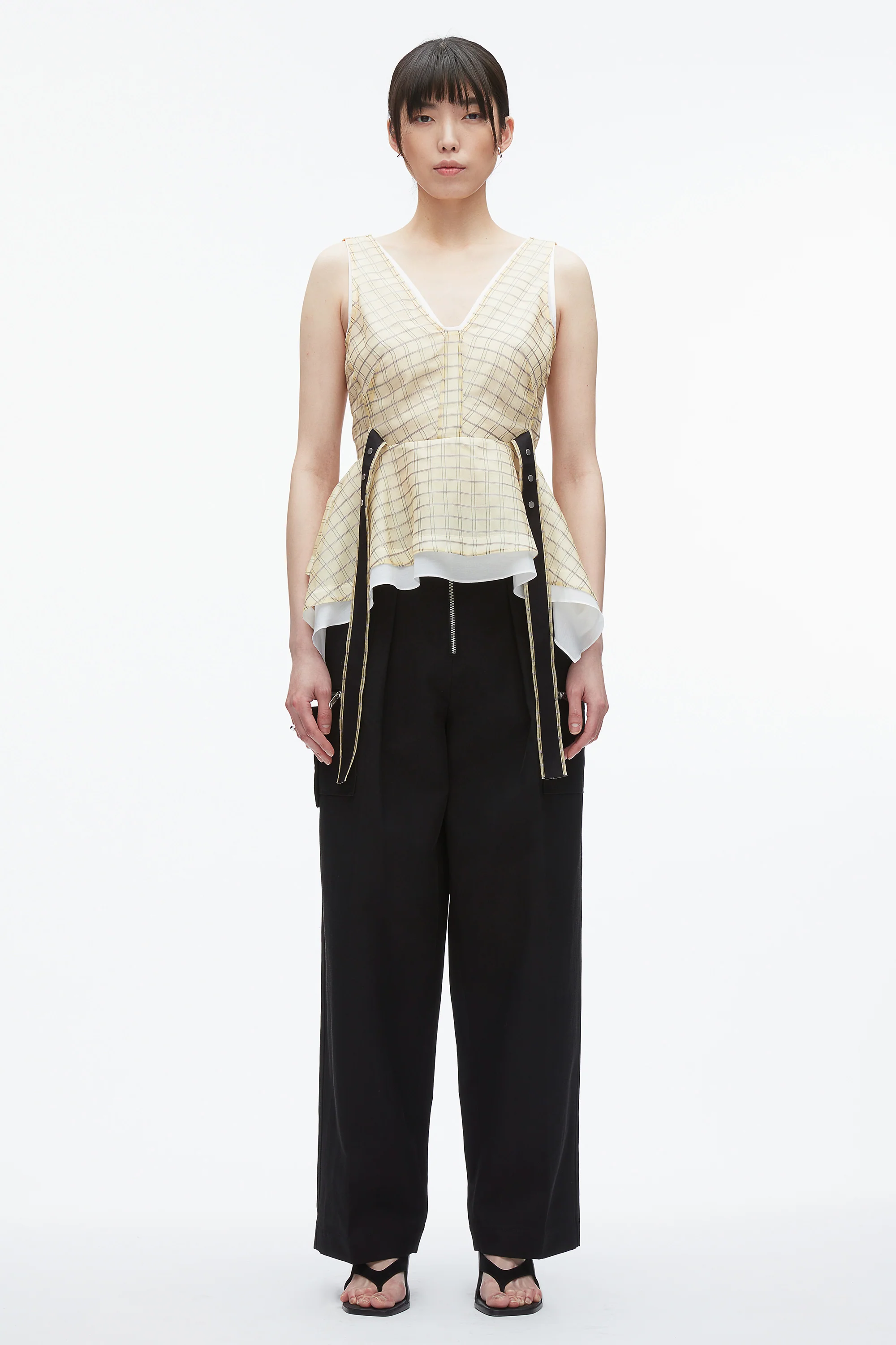 Plaid Organza V-Neck Top - Image 2
