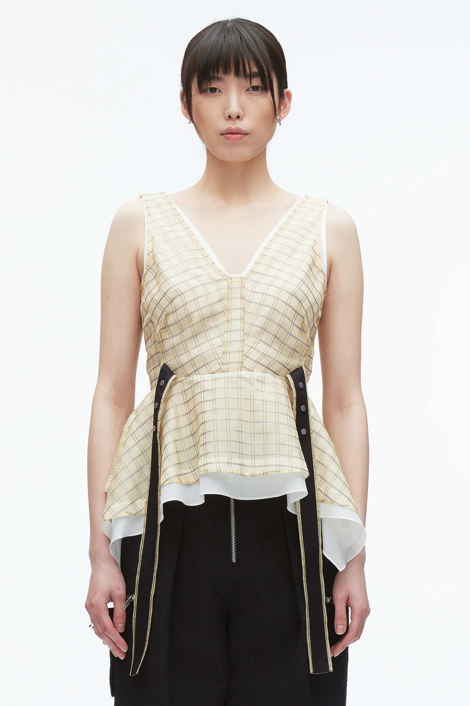 Plaid Organza V-Neck Top - Image 3