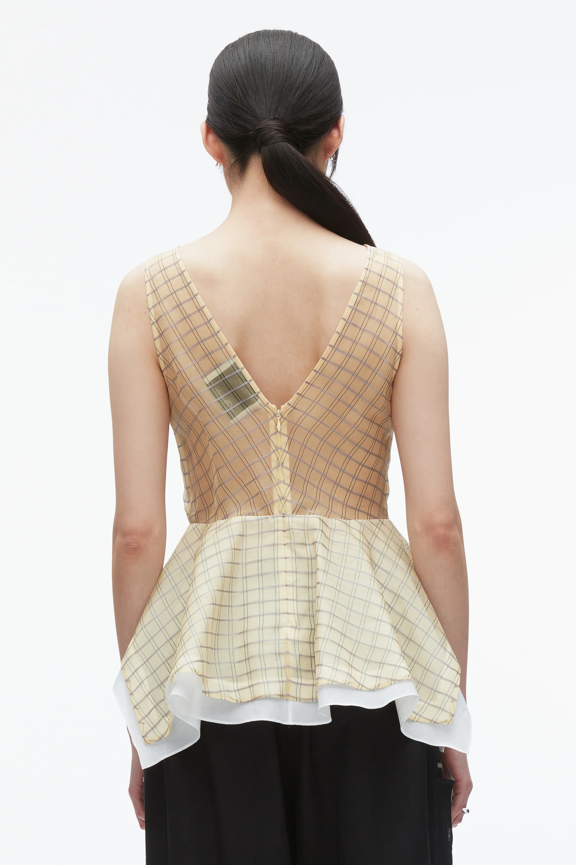 Plaid Organza V-Neck Top - Image 5