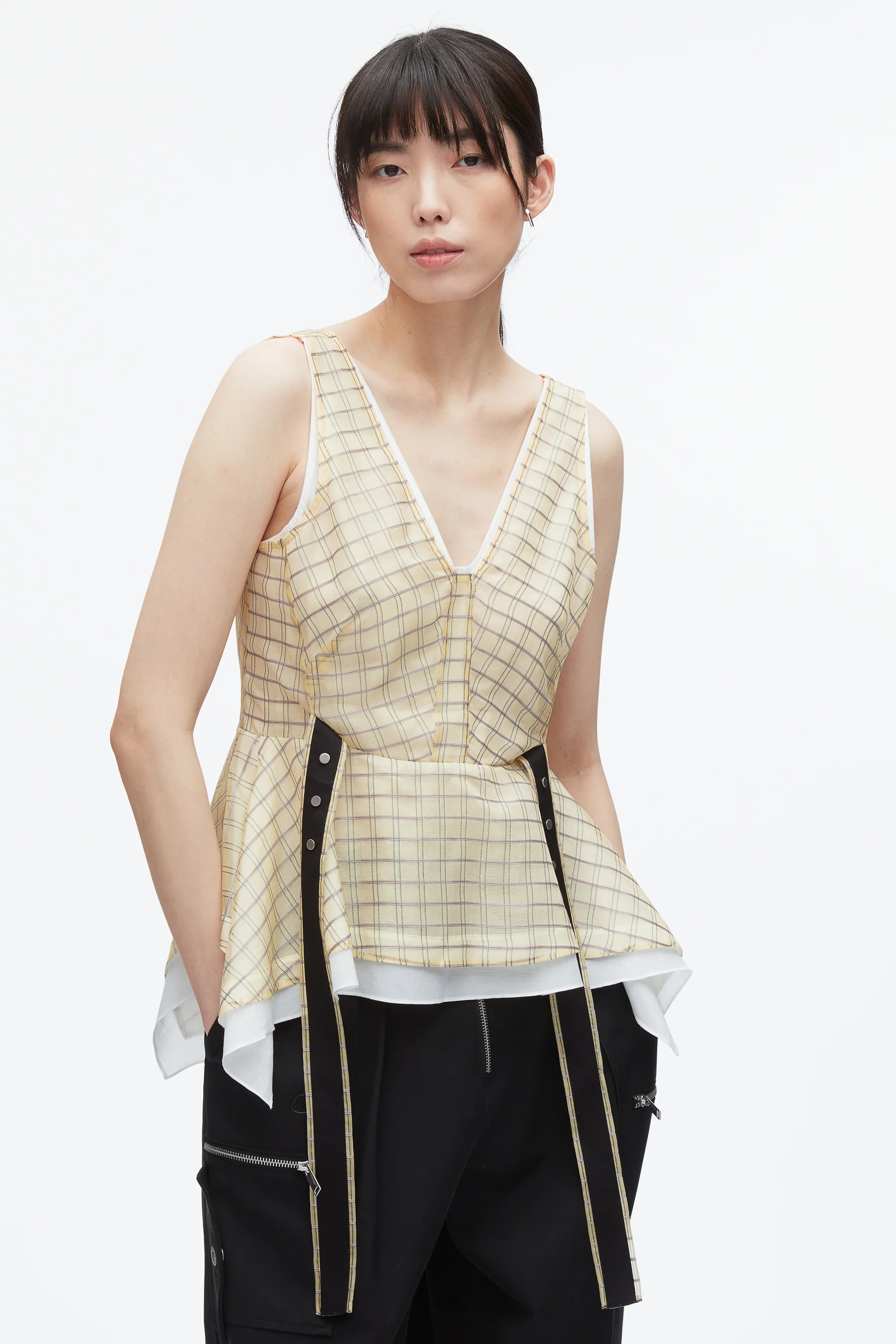 Plaid Organza V-Neck Top - Image 6