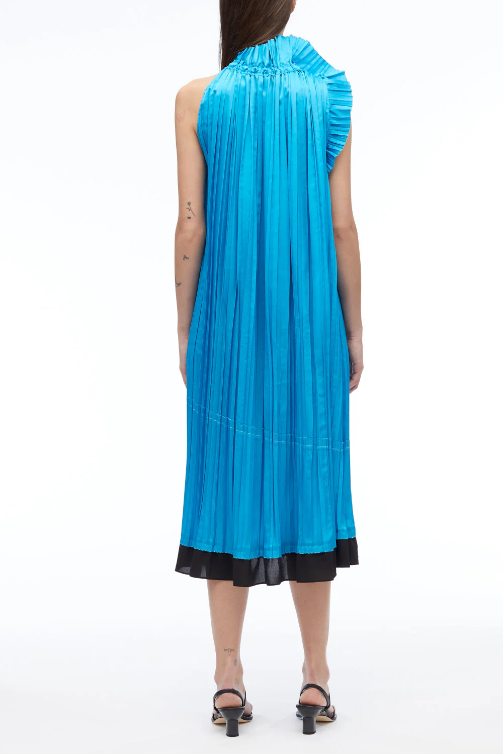 Pleated Satin Sleeveless Dress - Image 3