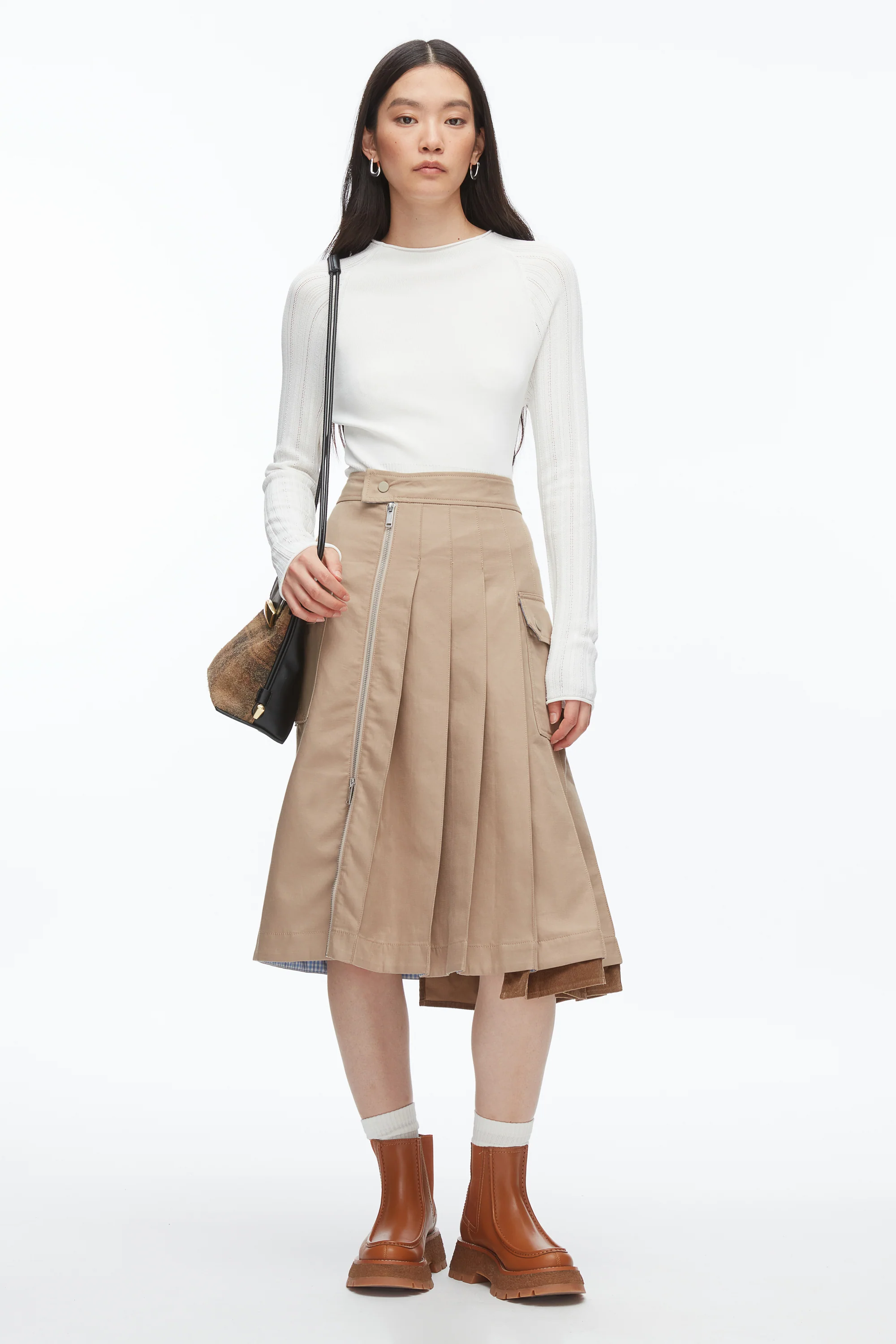 Pleated Zip Utility Skirt