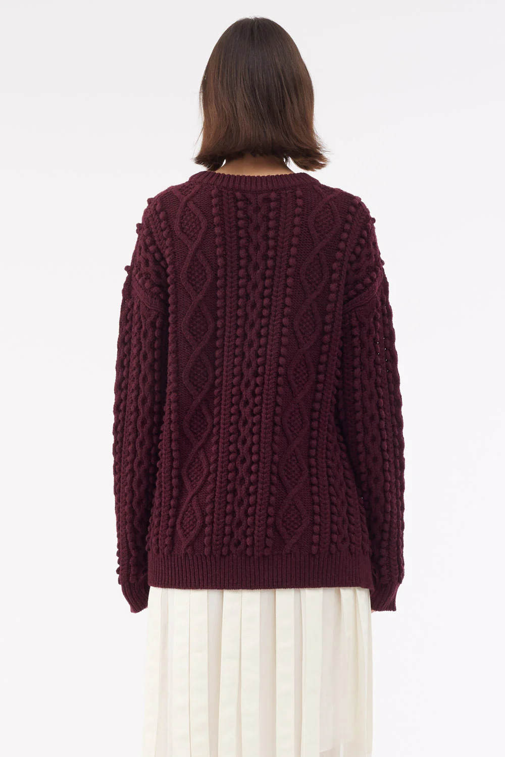 Side-Slit Cable-Knit Wool Sweater - Image 3
