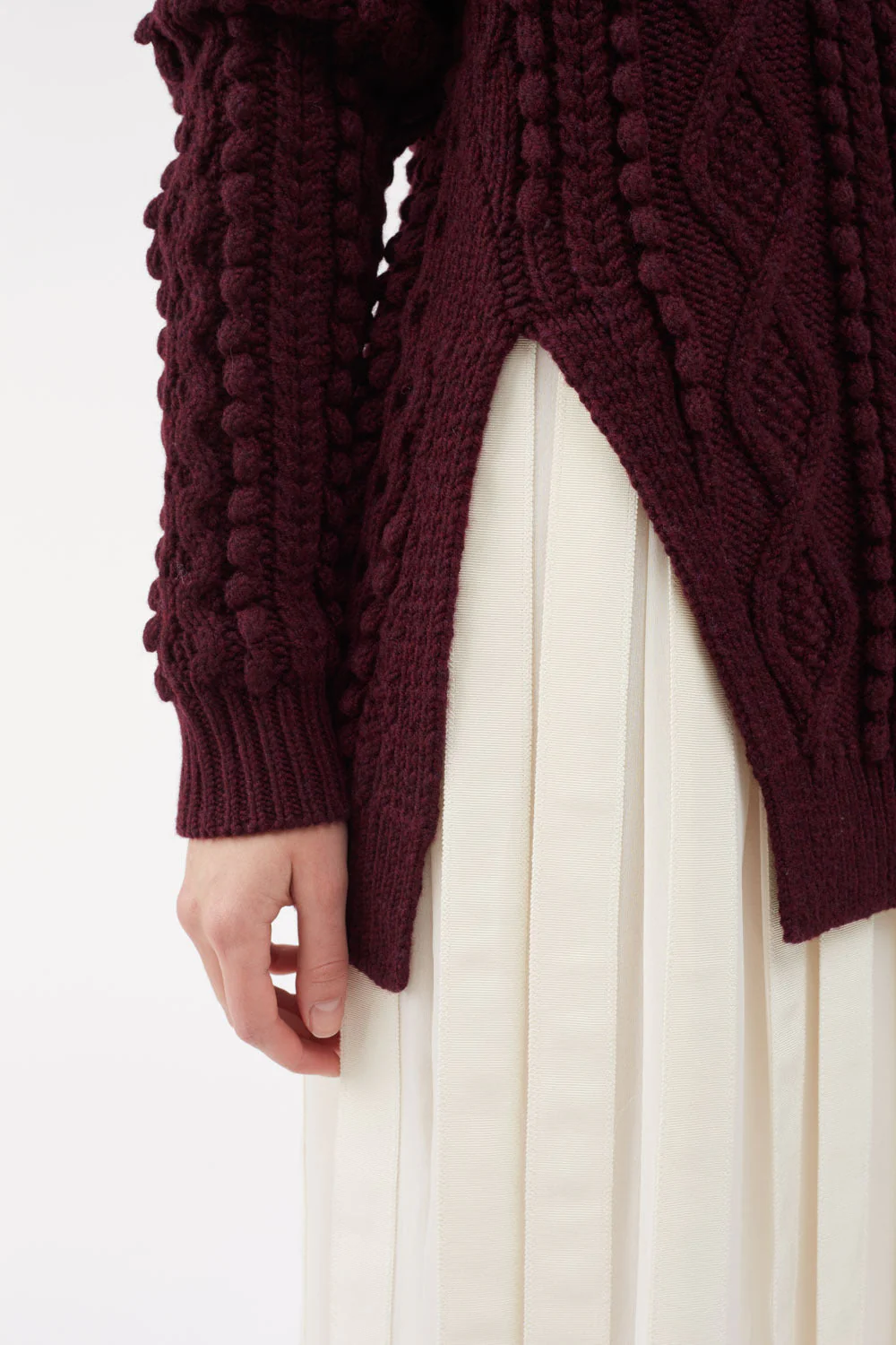 Side-Slit Cable-Knit Wool Sweater - Image 4