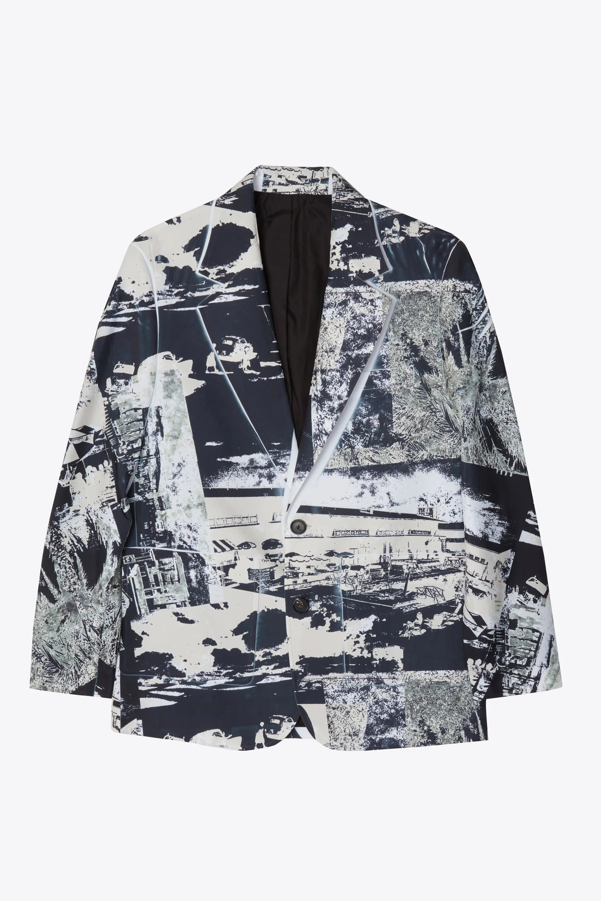 Postcard Print Three-Button Blazer