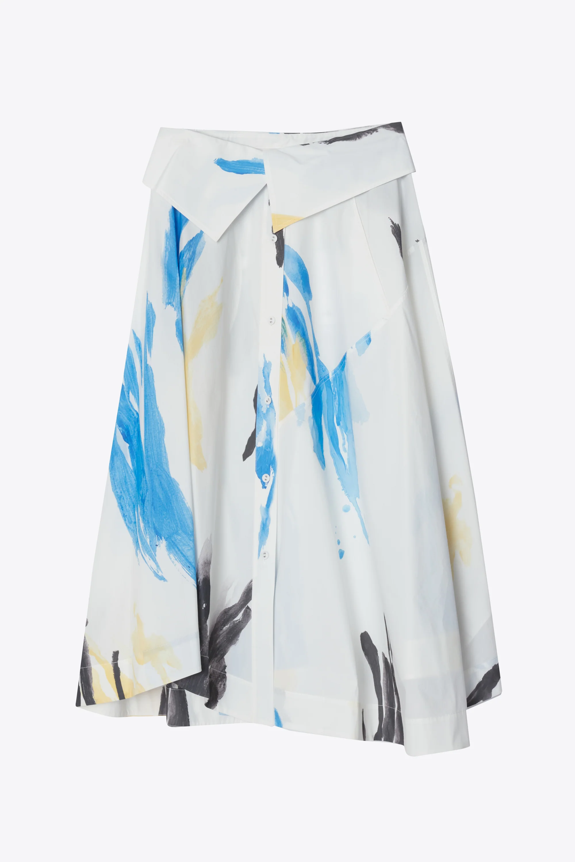 Printed Poplin Midi Skirt With Side Placket
