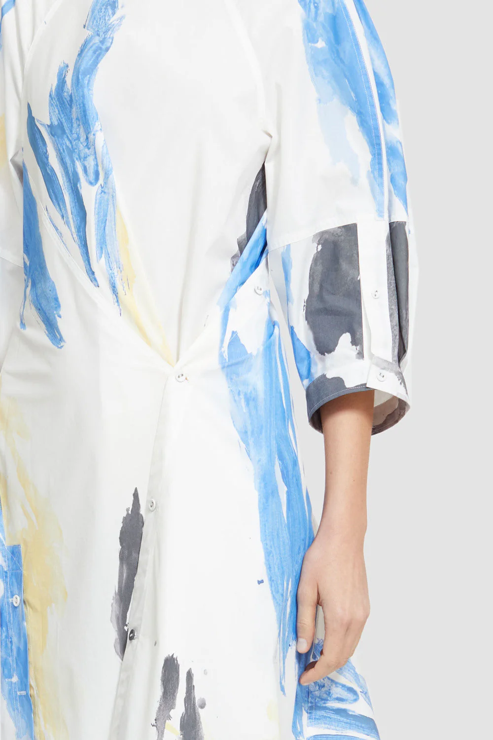 Printed Puff Ss Poplin Draped Dress - Image 2